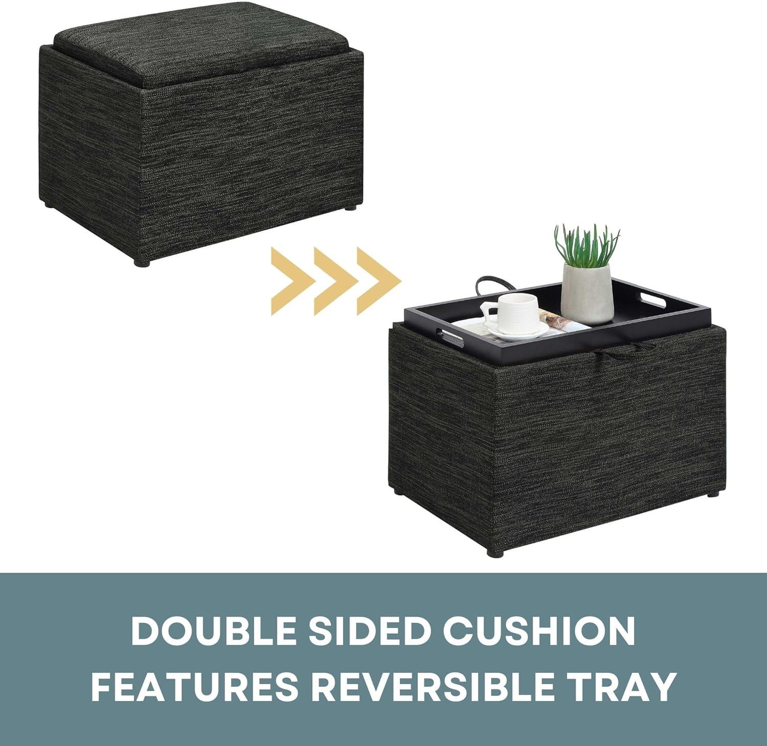 Convenience Concepts Designs4Comfort Accent Storage Ottoman with Reversible Tray, Dark Charcoal Gray Fabric