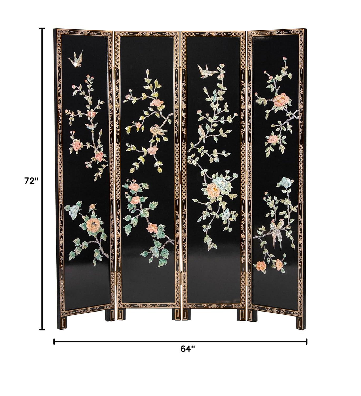 Oriental Furniture 6 ft. Tall Lacquer Birds and Flowers Room Divider - 4 Panel