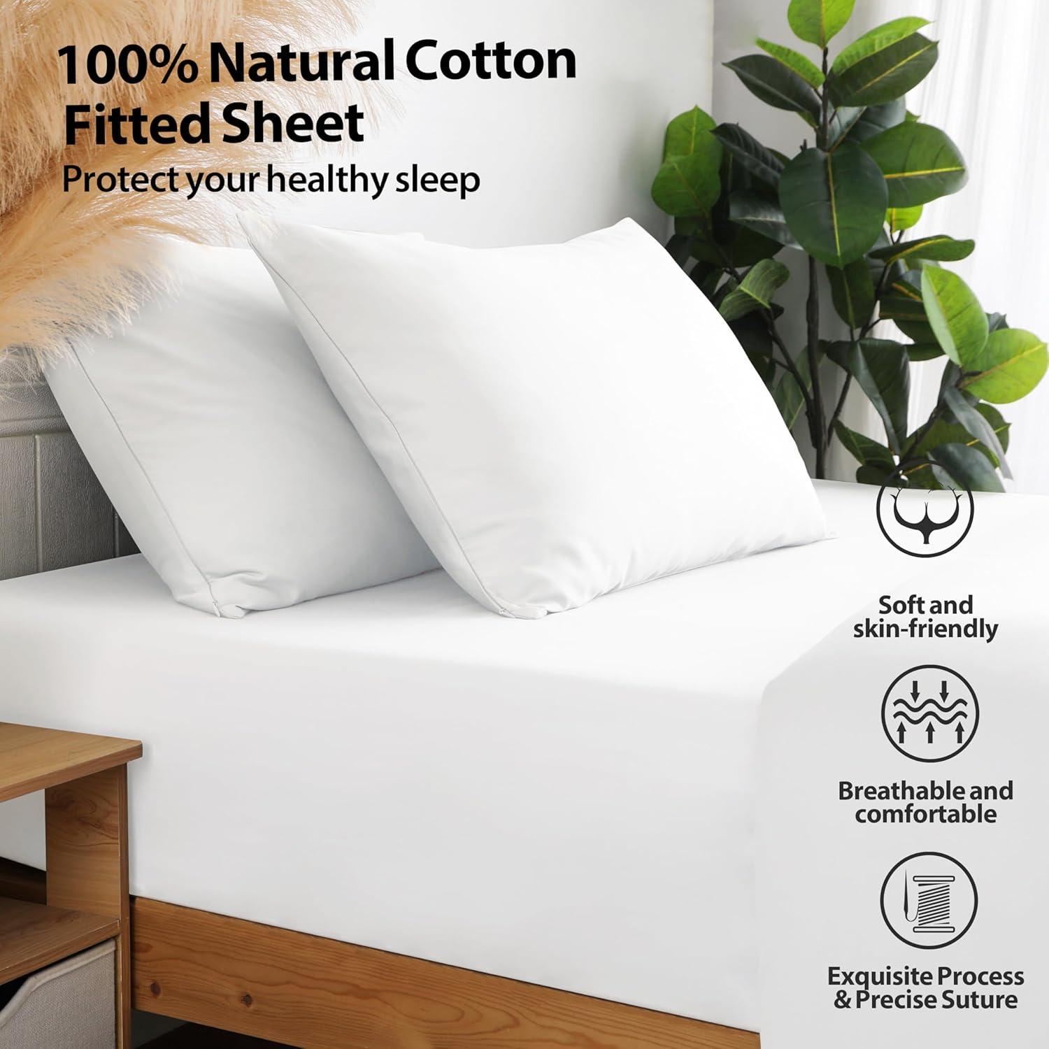 King Size 100% Egyptian Cotton Fitted Sheets 600 Thread Count 16" Deep Pocket, Ultra-Soft Hotel Luxury, Durable, Breathable and Comfy Bottom Sheet (1 Pack King Fitted Sheet, White)