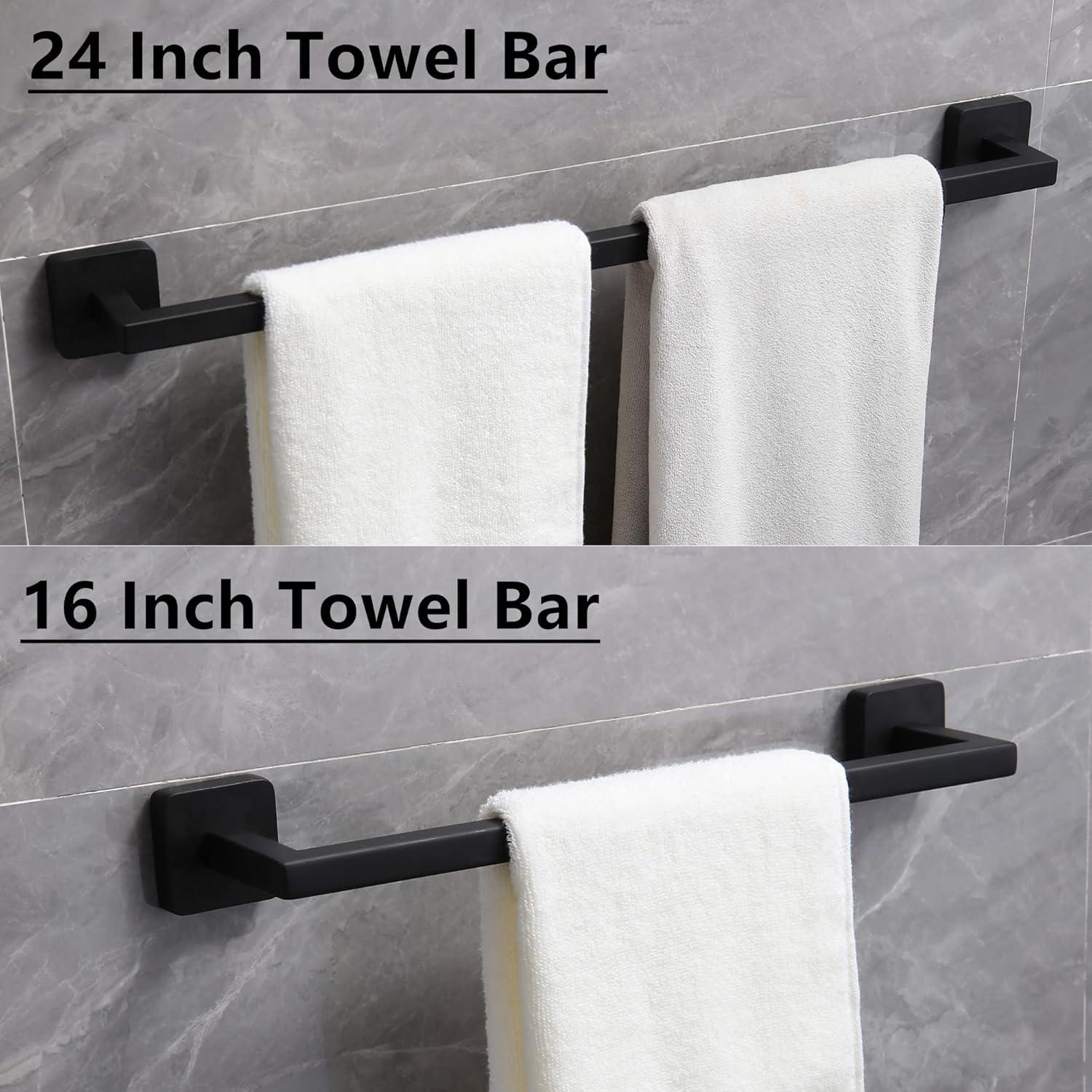 Matte Black Bathroom Hardware Set,5-Piece Towel Racks for Bathroom 23.6" Wall Mount Bathroom Accessories Include Towel Bar,Towel Rack Ring,Toilet Paper Holder,2*Robe Hook