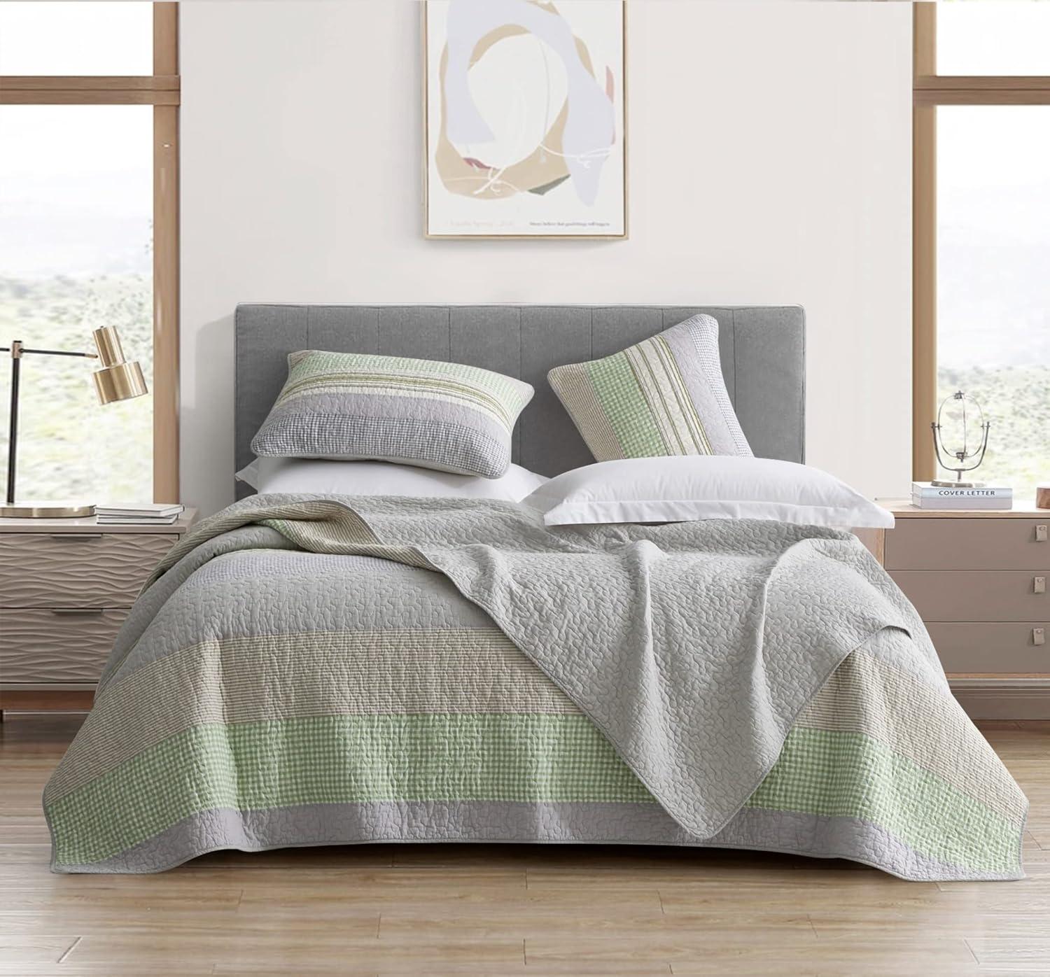 Chezmoi Collection Rene Lightweight Boho Chic Striped Cotton Quilt Set