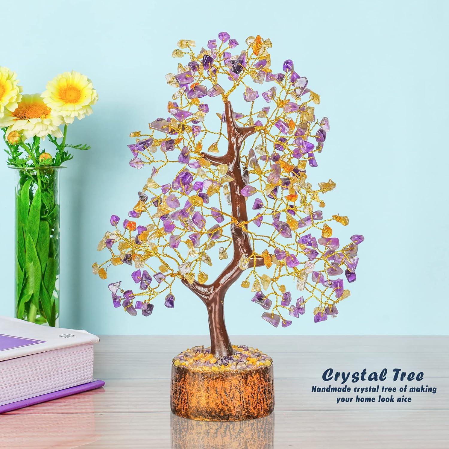 Amethyst Tree - Gemstone - Crystal Bonsai Tree - Yellow Aventurine - Crystal Tree - Tree of Life Decor - Spiritual Gift - Money Tree - Chakra Tree - Feng Shui Tree - Good Luck