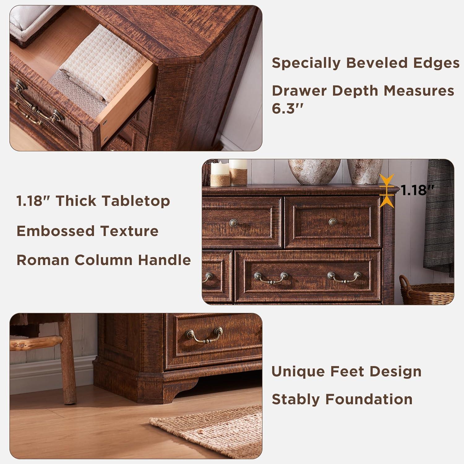 Laurel Foundry Modern Farmhouse® Theron Farmhouse 5 Drawer Bedroom Dresser, Wood Tall Chest of Drawers, Closet Storage for Bedroom