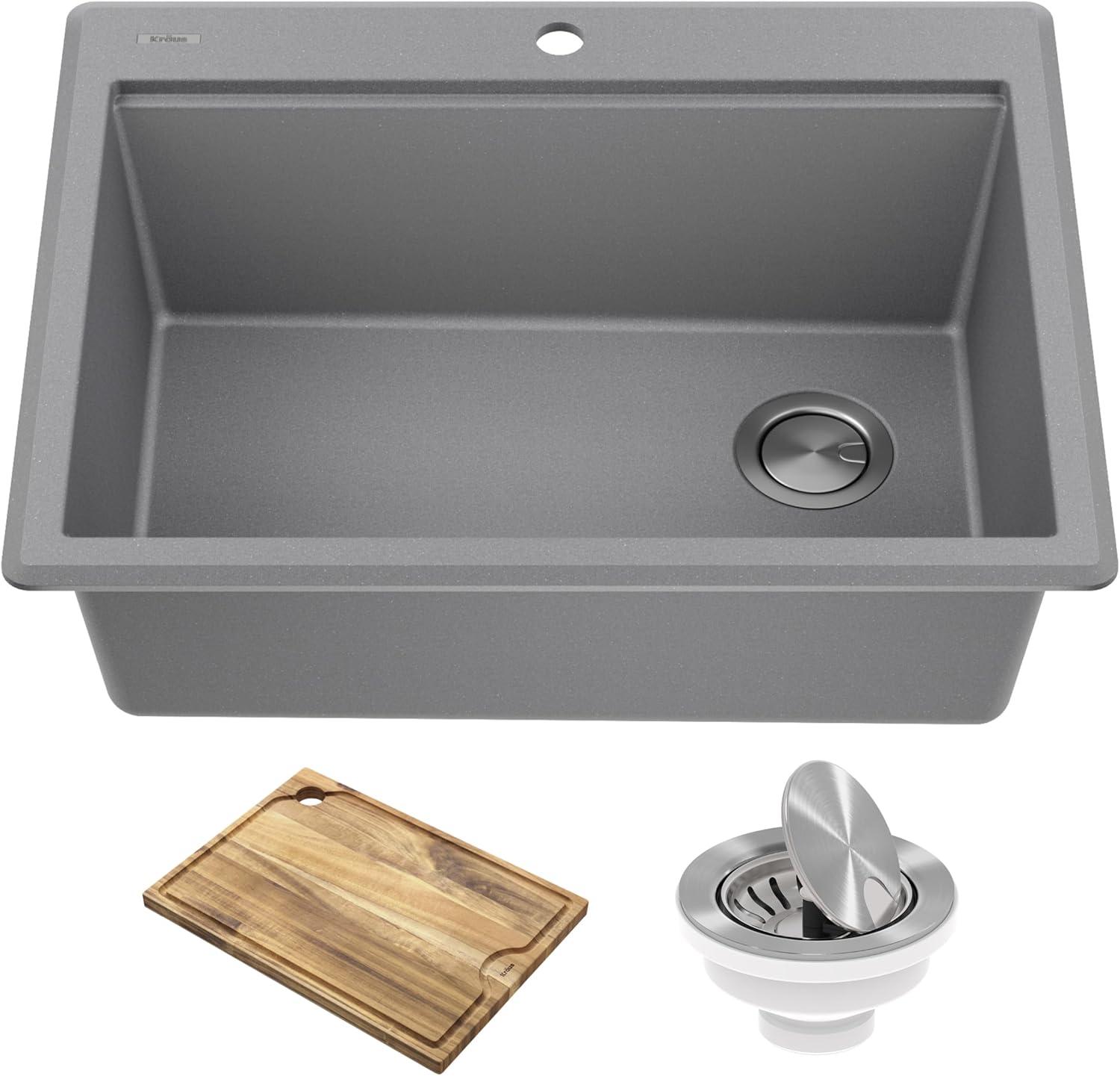 KRAUS Bellucci Granite Composite Workstation Drop-In Top Mount Single Bowl Kitchen Sink with Accessories