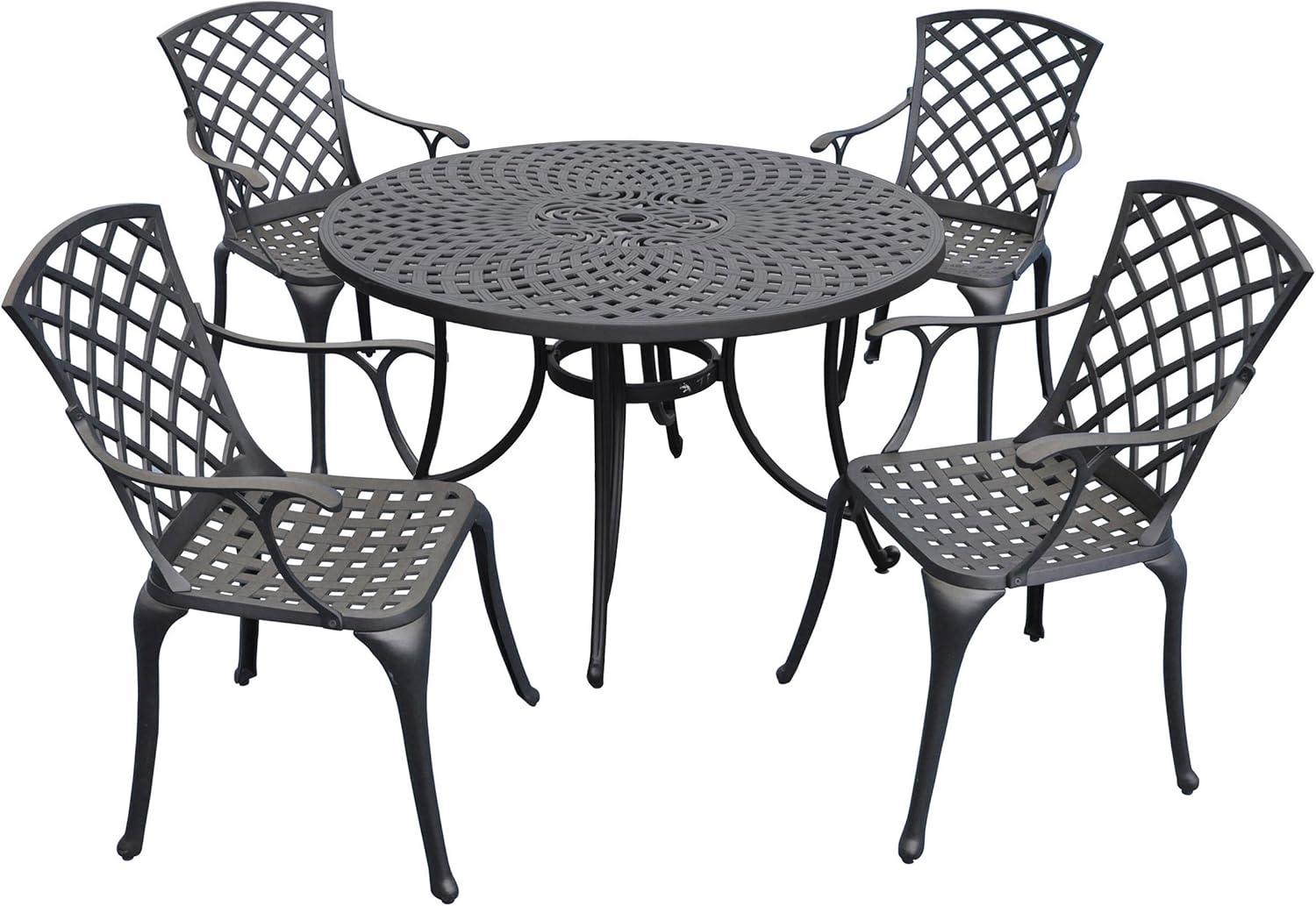 Sedona 46" 5pc Outdoor Dining Set with Highback Chairs - Black - Crosley