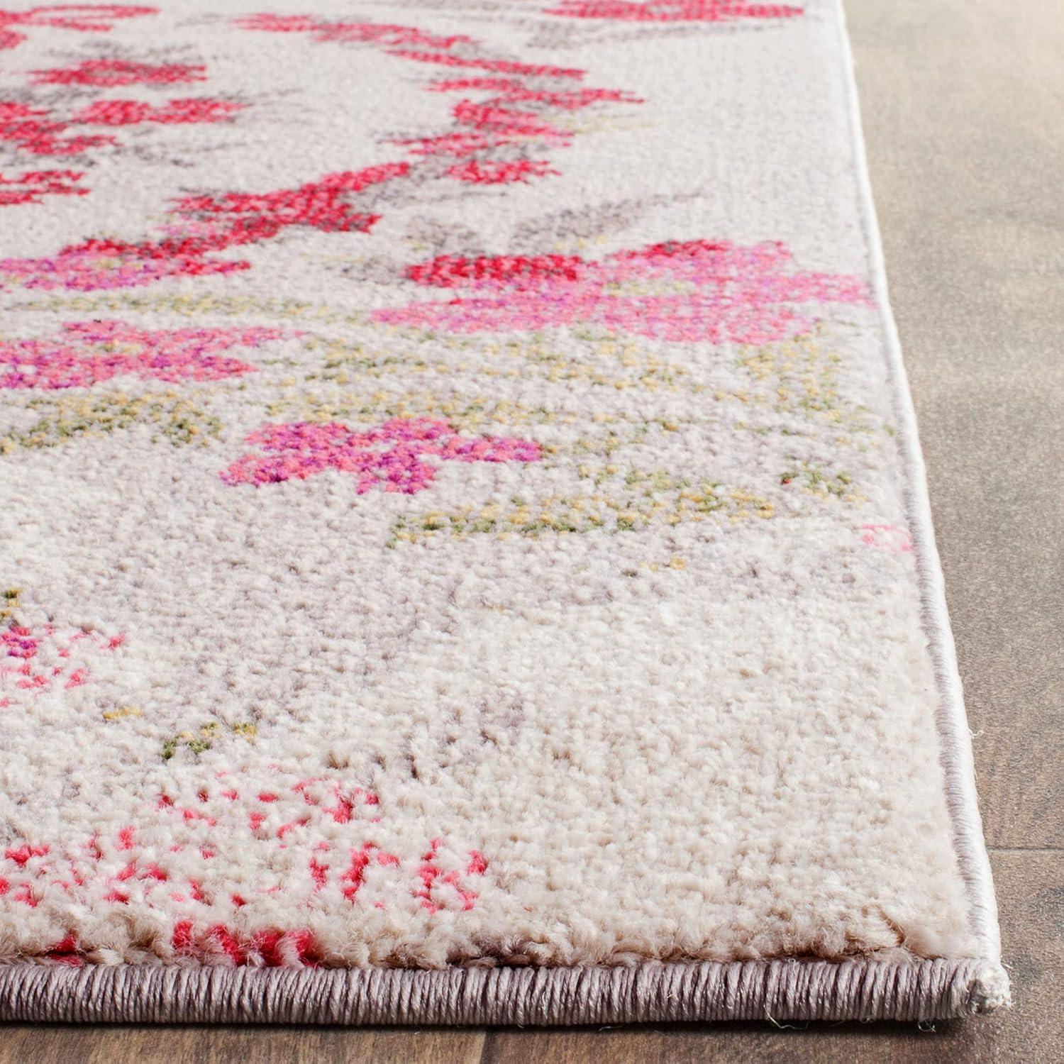 SAFAVIEH Monaco Cyan Floral Area Rug, Ivory/Pink, 8' x 11'