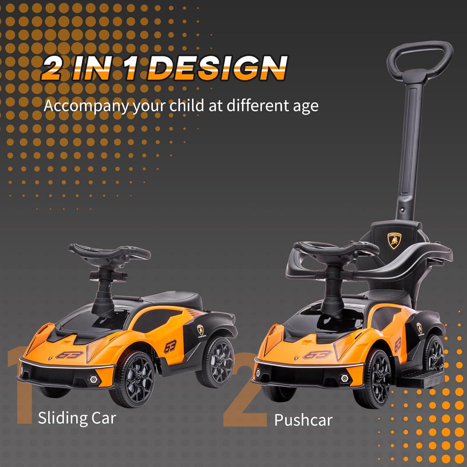 Orange Licensed Lamborghini Toddler Push Car with Storage