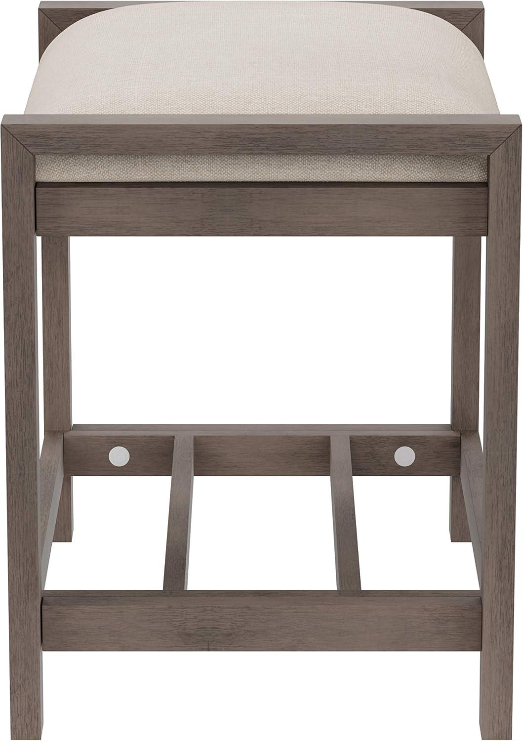 Amelia Antique Gray Wood Vanity Stool with Ecru Upholstery