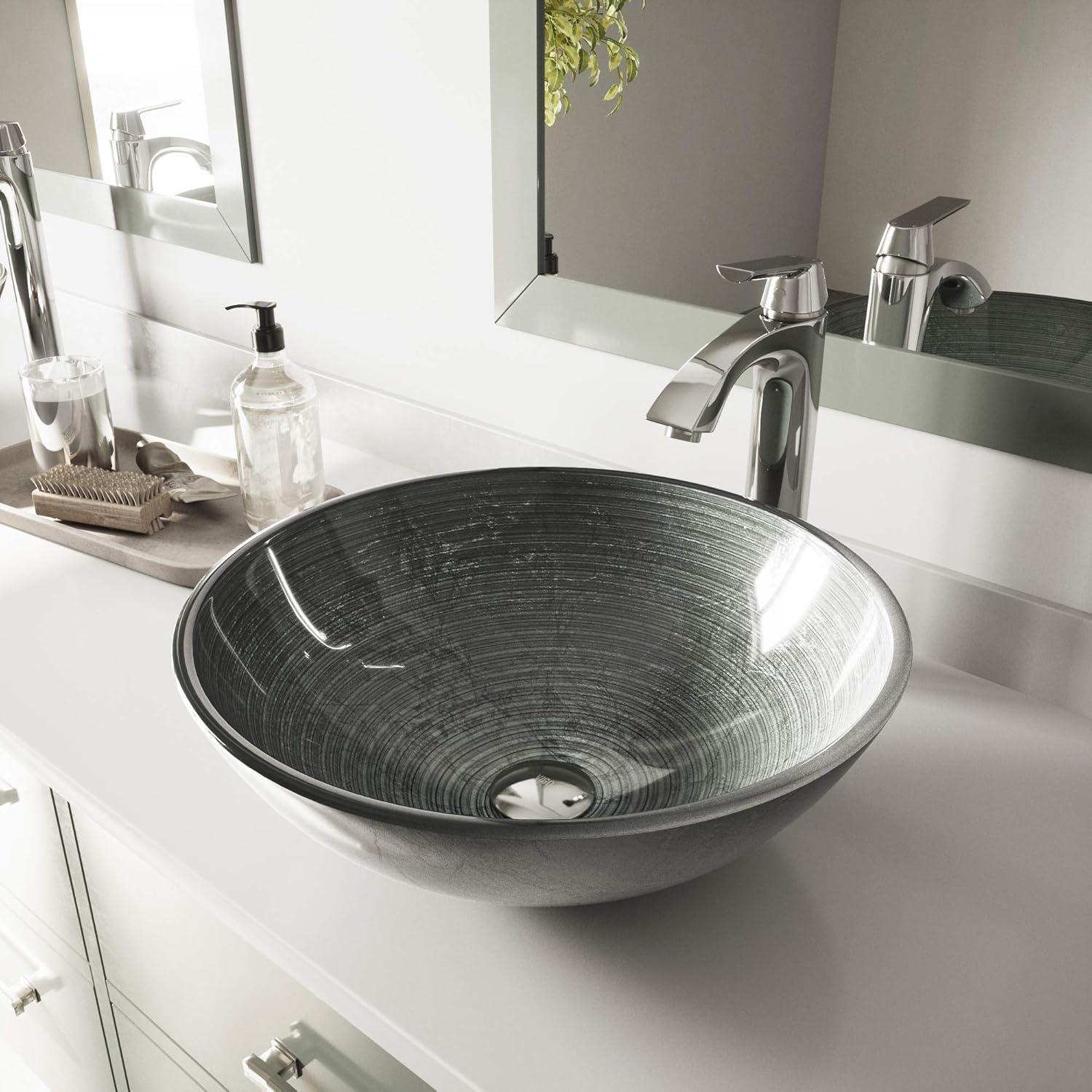 Giovanni Russet Glass 17" L 17" W 6" H Round Vessel Bathroom Sink