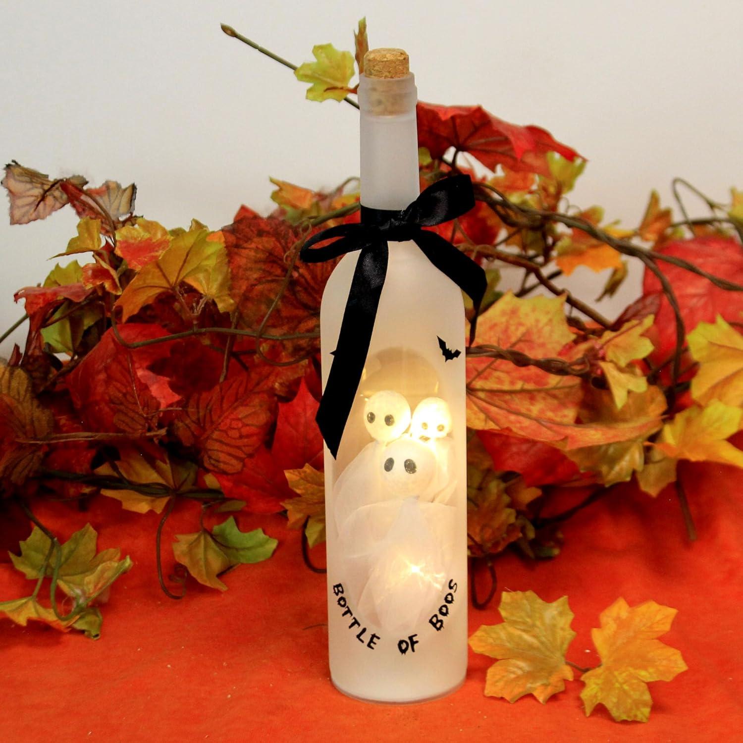 Bottle of Boos Ghosts Light Up LED 13 Inch Wine Bottle Halloween Tabletop Figurine