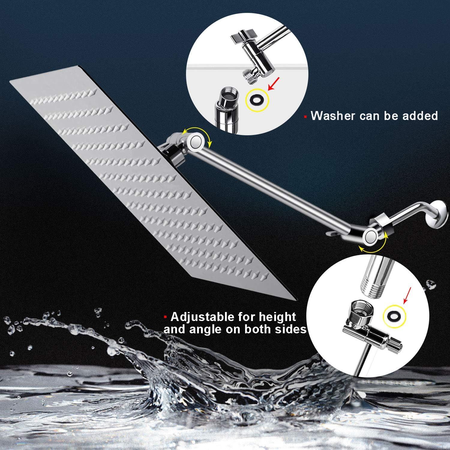 12-Inch Stainless Steel Square Rainfall Showerhead with Adjustable Arm