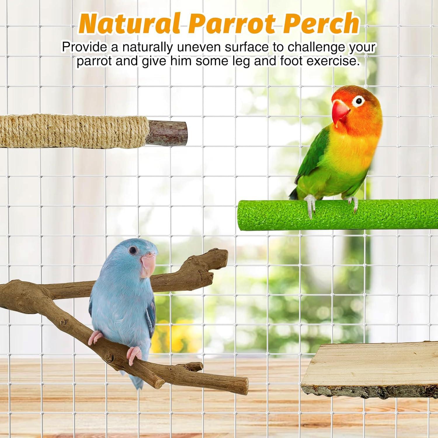 Allazone Natural Wooden Bird Perch Stand for Cage, Parrot Platform, Bird Perch Toy for Small Animals, Cockatiels, Parakeets, Finches