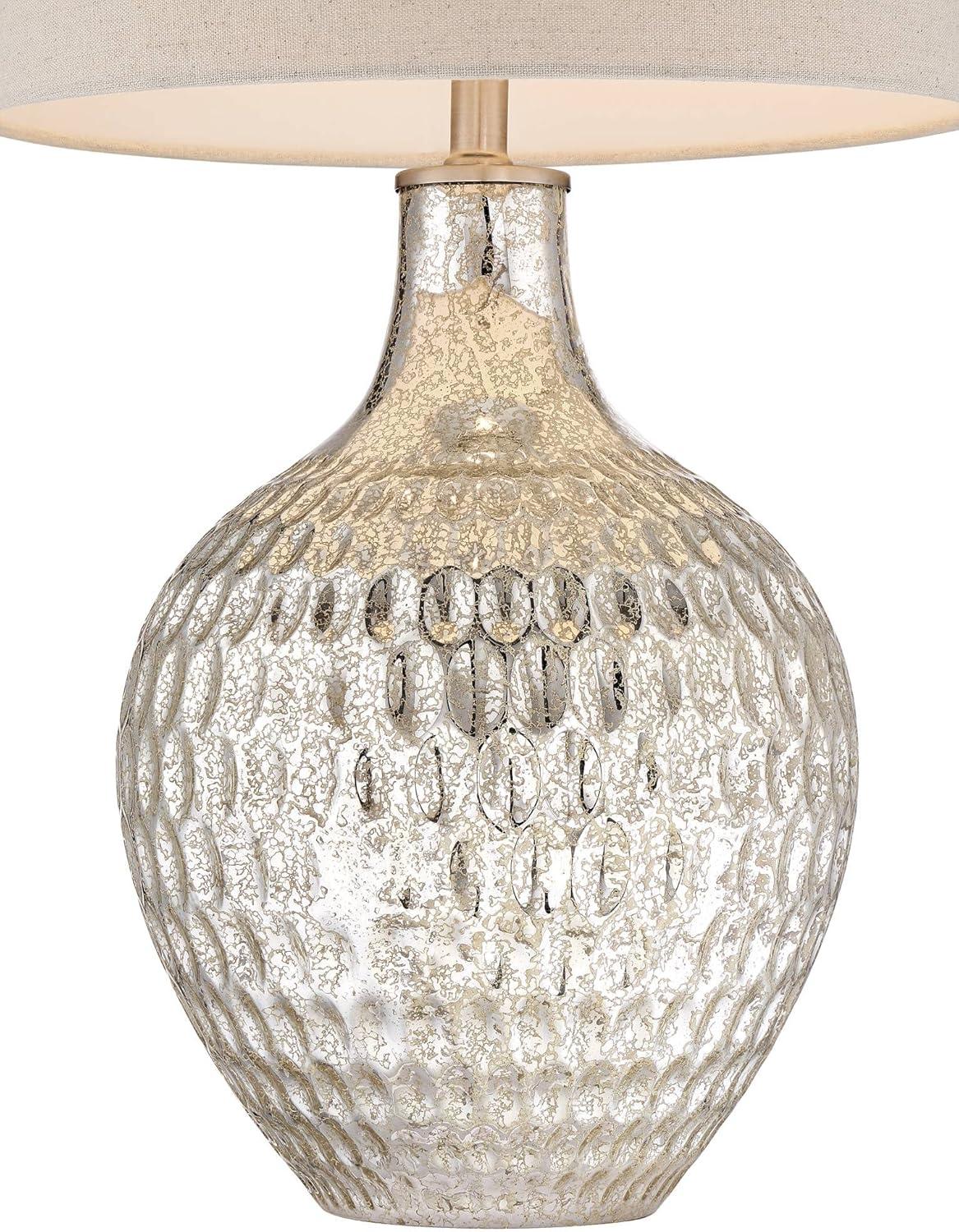 360 Lighting Waylon 28" Tall Modern Luxe Coastal End Table Lamps Set of 2 Silver Mercury Glass Off-White Shade Living Room Bedroom Bedside Nightstand