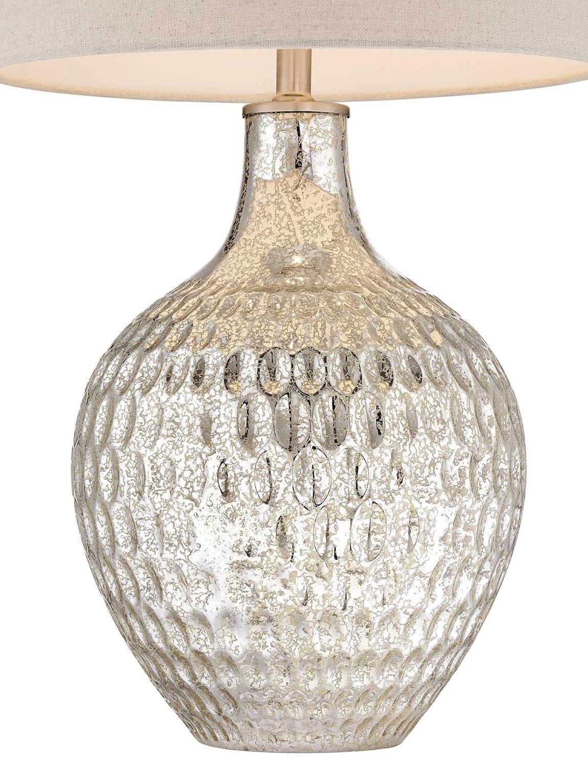 360 Lighting Waylon 28" Tall Modern Luxe Coastal End Table Lamps Set of 2 Silver Mercury Glass Off-White Shade Living Room Bedroom Bedside Nightstand