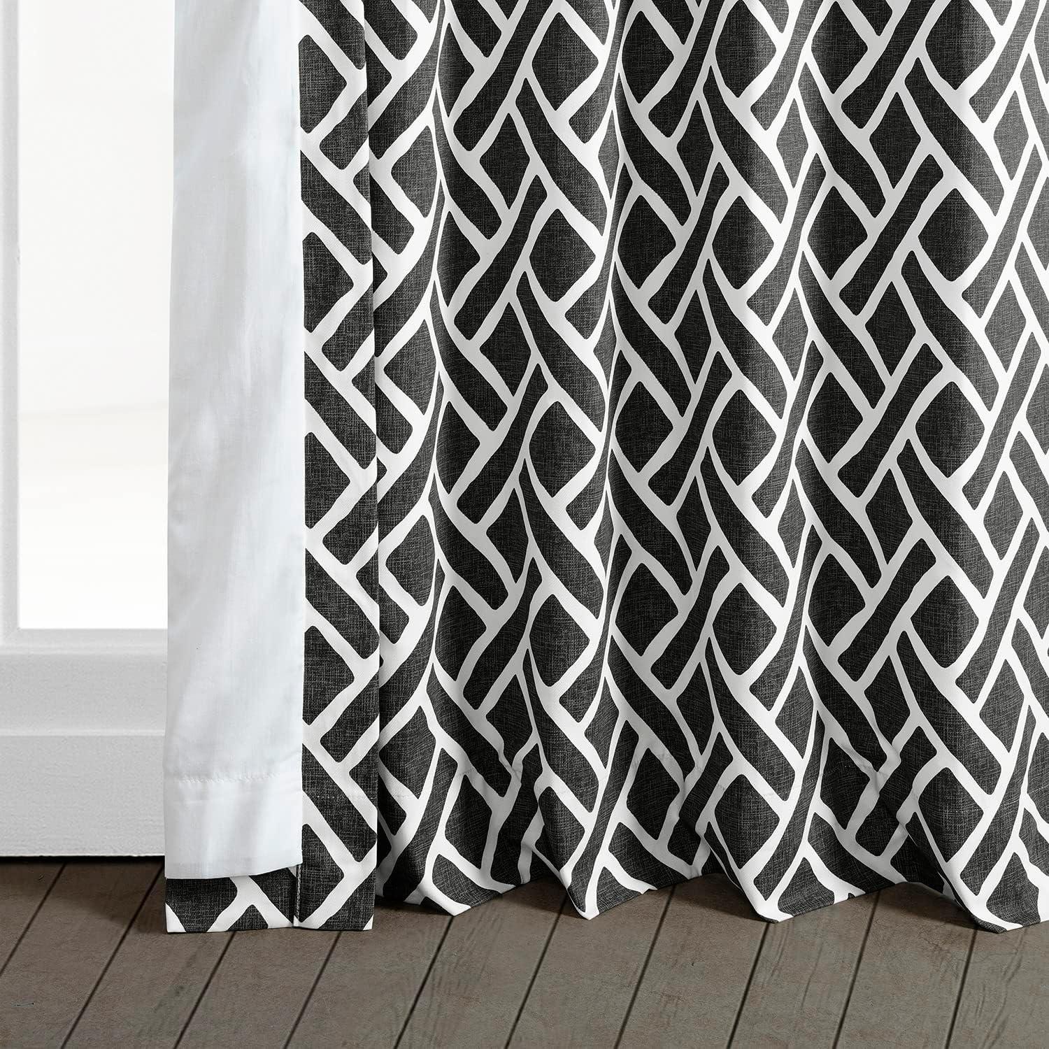 Black Geometric Cotton Room Darkening Curtains 50" x 84"