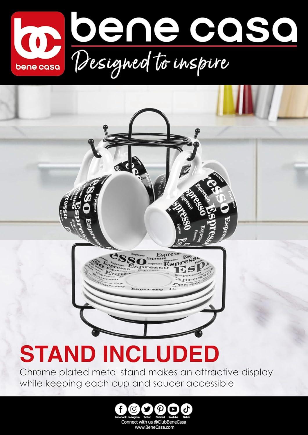 Bene Casa Porcelain 9 Piece Espresso Set with Iron Stand