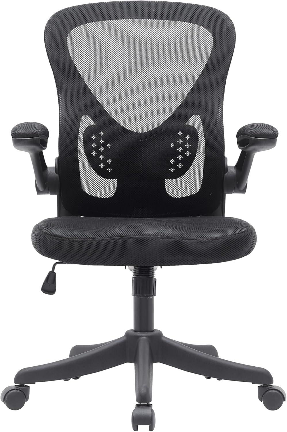 Techni Mobili Mesh Task Office Chair with Flip Up Arms Black - Techni Mobili: Ergonomic, Adjustable, Swivel, Nylon Frame
