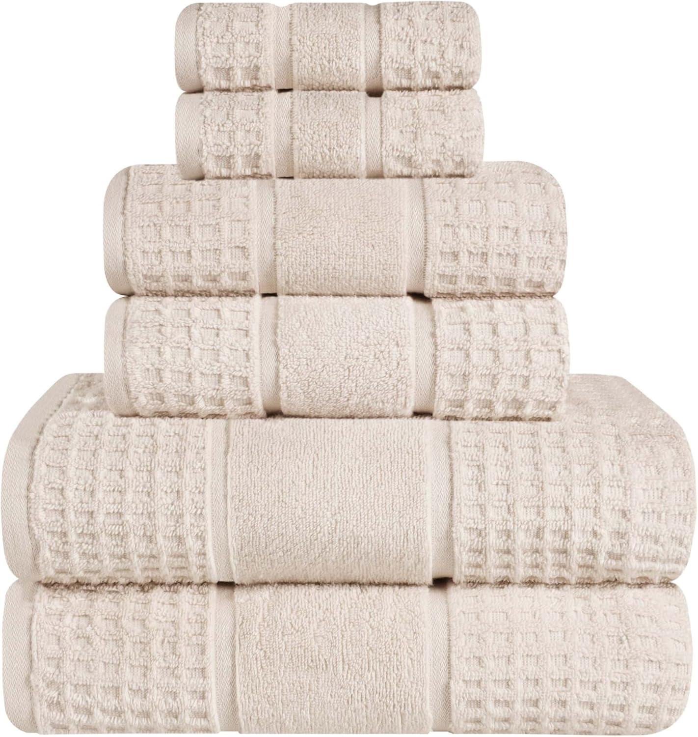 Ivory Cotton 6-Piece Towel Set with Waffle Border