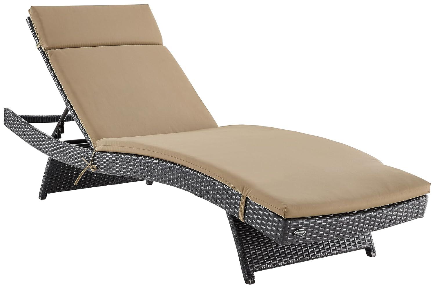 Biscayne Chaise Lounge with Mocha Cushion Brown - Crosley: Steel Frame, Weather-Resistant, Adjustable Back