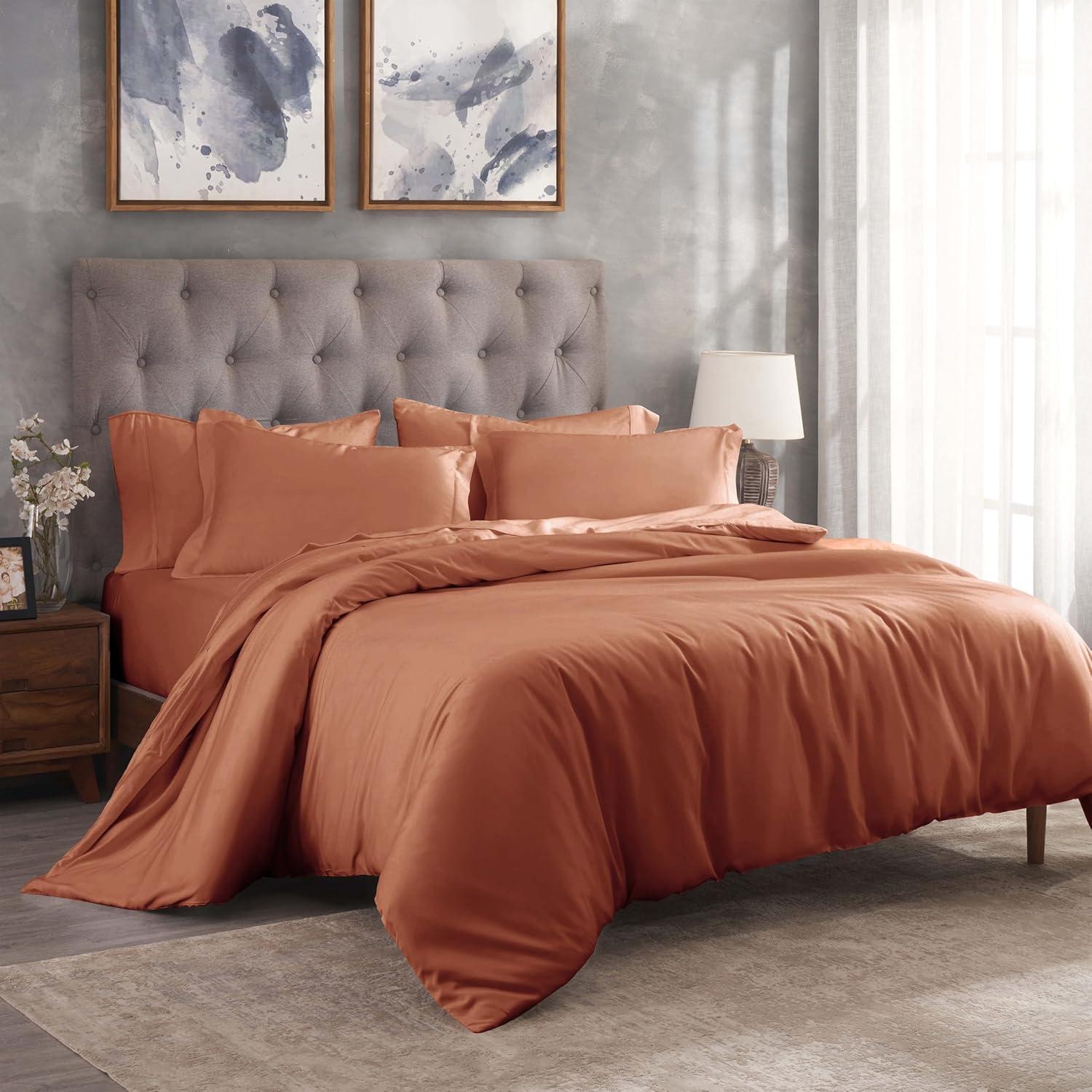 Superior Egyptian Cotton 300 Thread Count Duvet Cover Set, Twin, Pumpkin