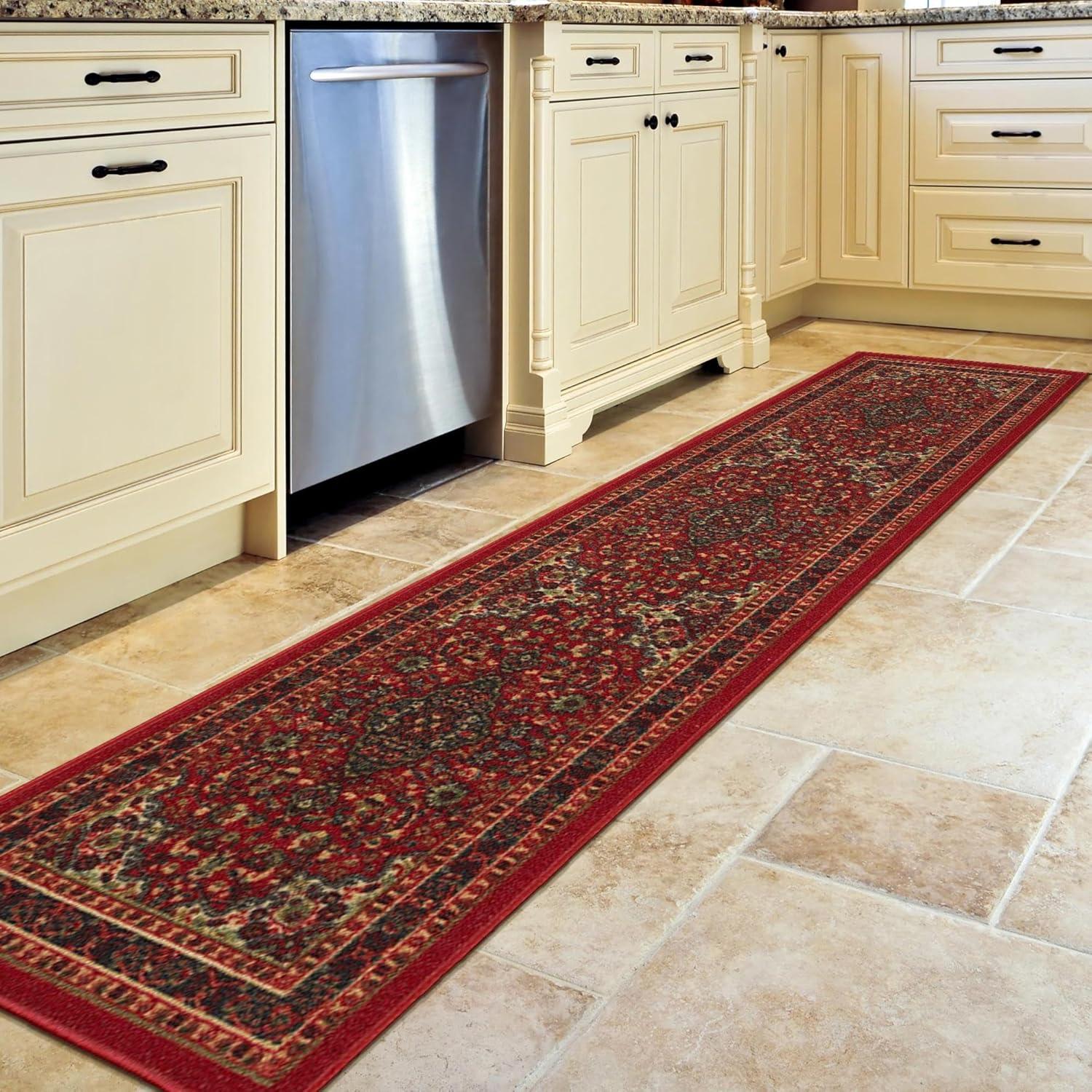 Ottohome Washable Non-Slip Rubberback Medallion Oriental Design Red Area Rug