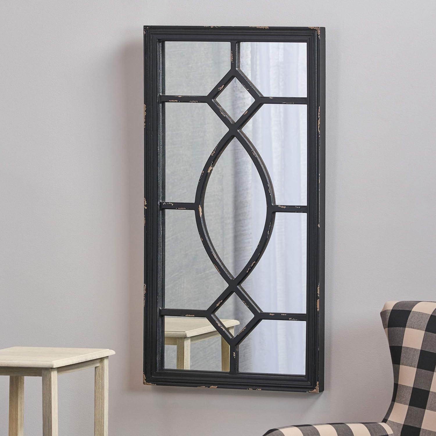 GDF Studio Amwiler Farmhouse Wooden Rectangular Mirror, Distressed Black