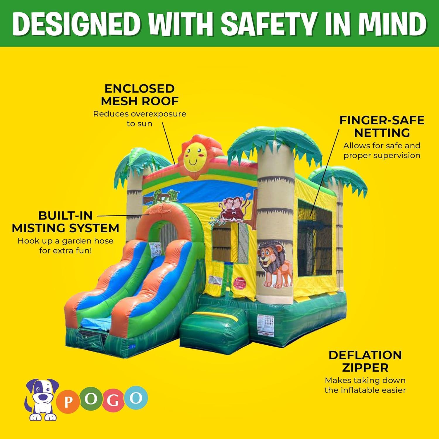 Pogo Bounce House Crossover Bounce House with Slide, Tropical Smiley Face, No Blower