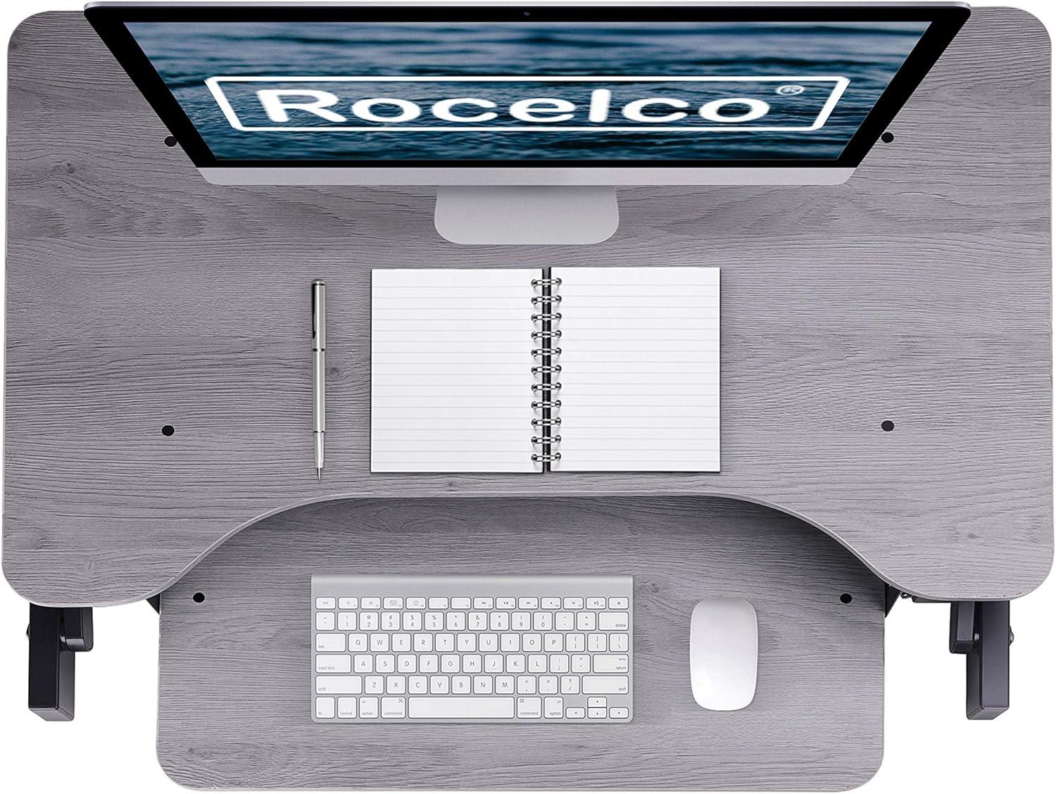 Gray Adjustable Standing Desk Converter with Retractable Keyboard Tray