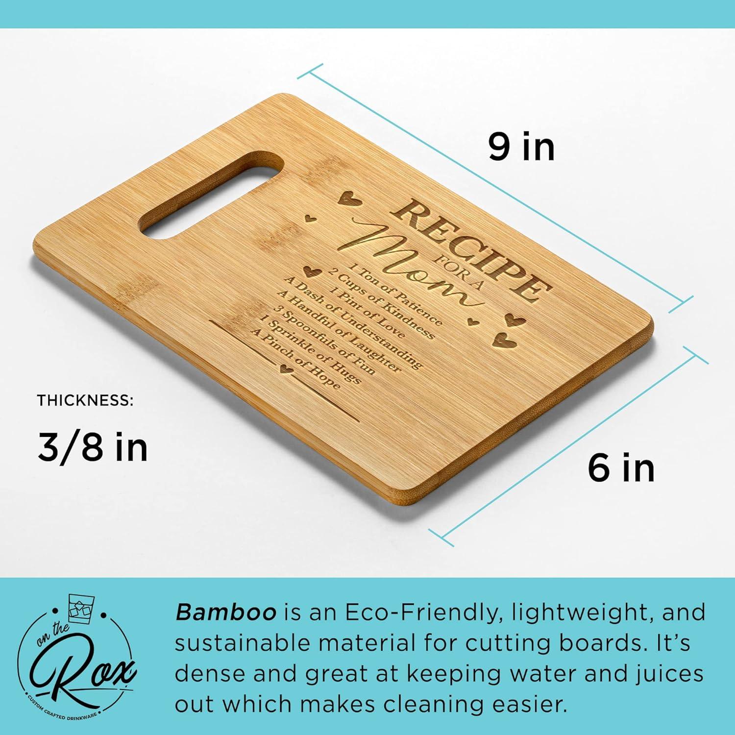 On The Rox Gifts for Mom - "Recipe For A Mom” Bamboo Engraved Personalized Cutting Board (9"x6") - Birthday Gifts for Mom from Daughters - Mother's Day, Grandmother, Grandma Gifts