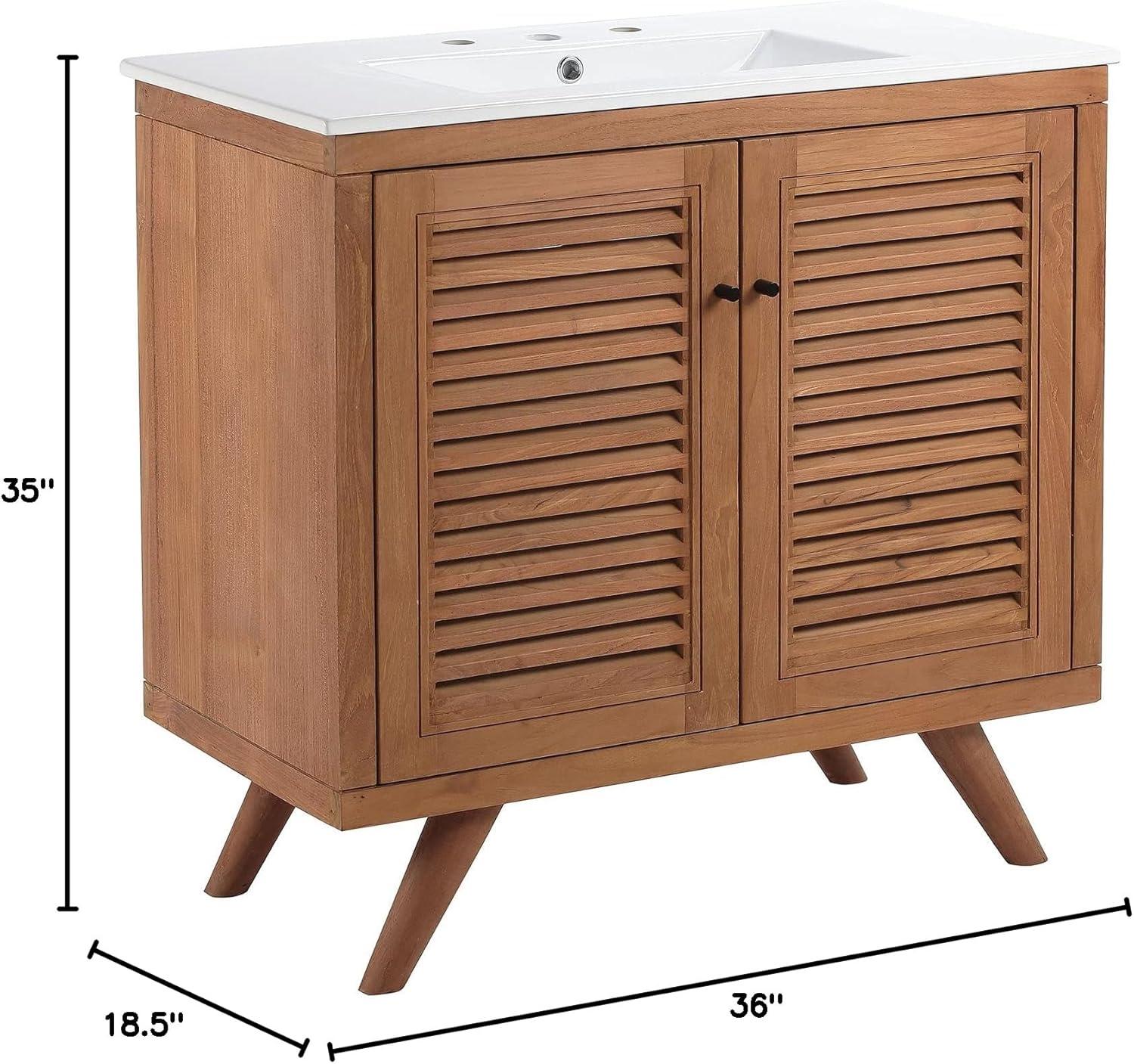 Natural Teak Wood 36" Bathroom Vanity with Ceramic Sink