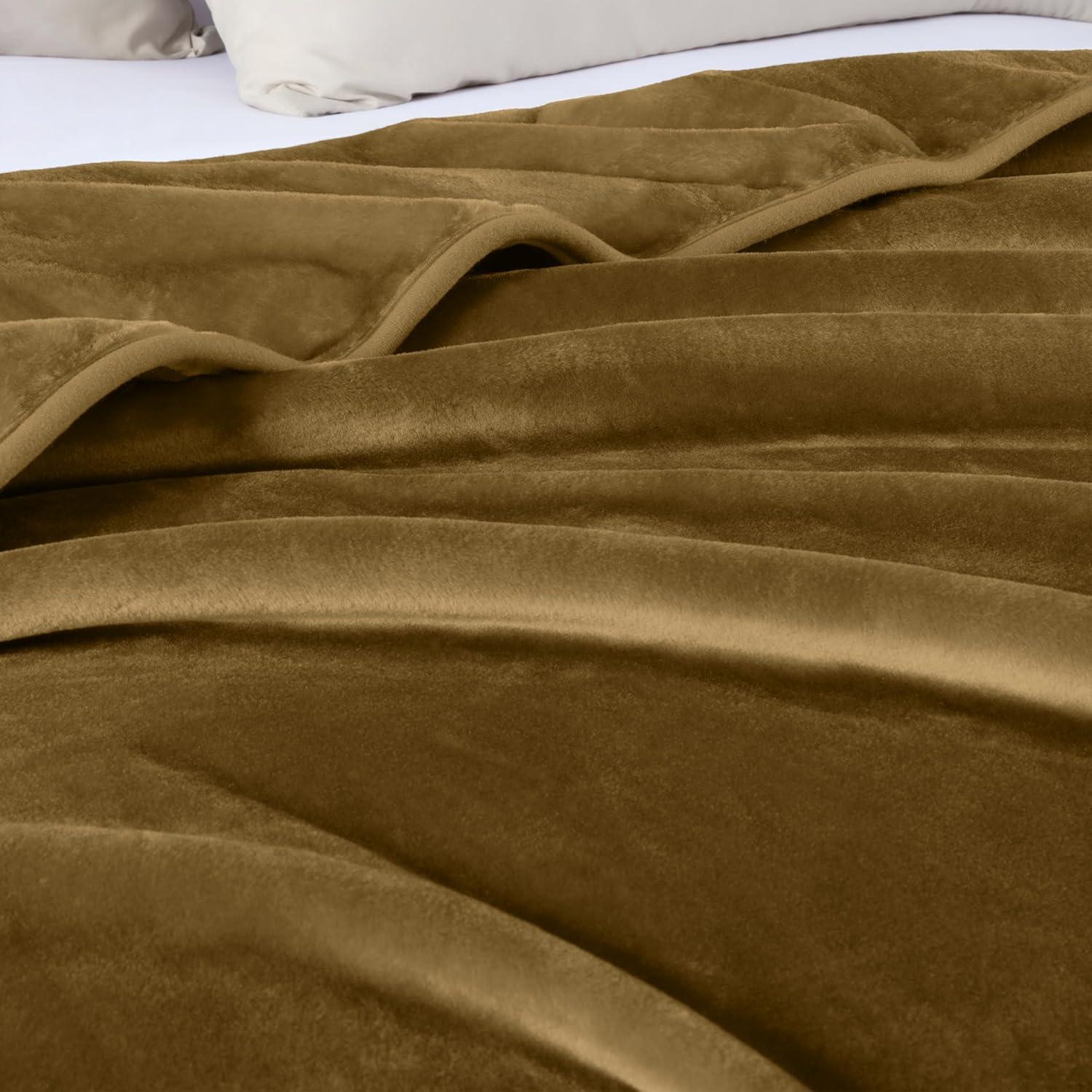 Chezmoi Collection Heavy Thick Korean Style Faux Mink Blanket Single Ply 9 Lbs, 750GSM Silky Soft Plush Raschel Mink Blanket, 85" x 95" Asia King Size, Solid Toffee