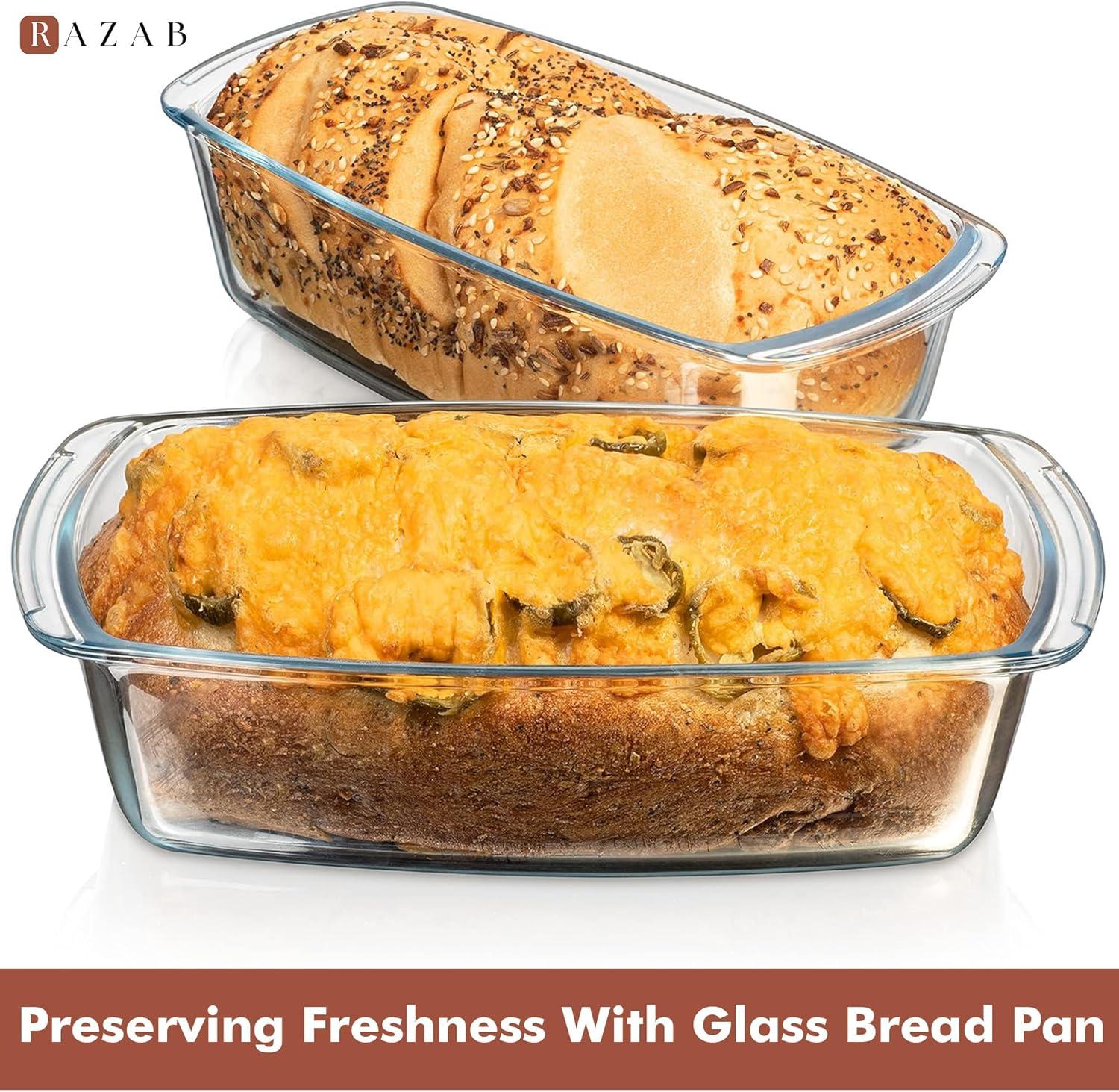 Razab 1800ml Large Glass Loaf Pans with Lids (Set of 2) 10 x 5in Bread Baking Pans, Bpa Free with Easy-Grip Handles