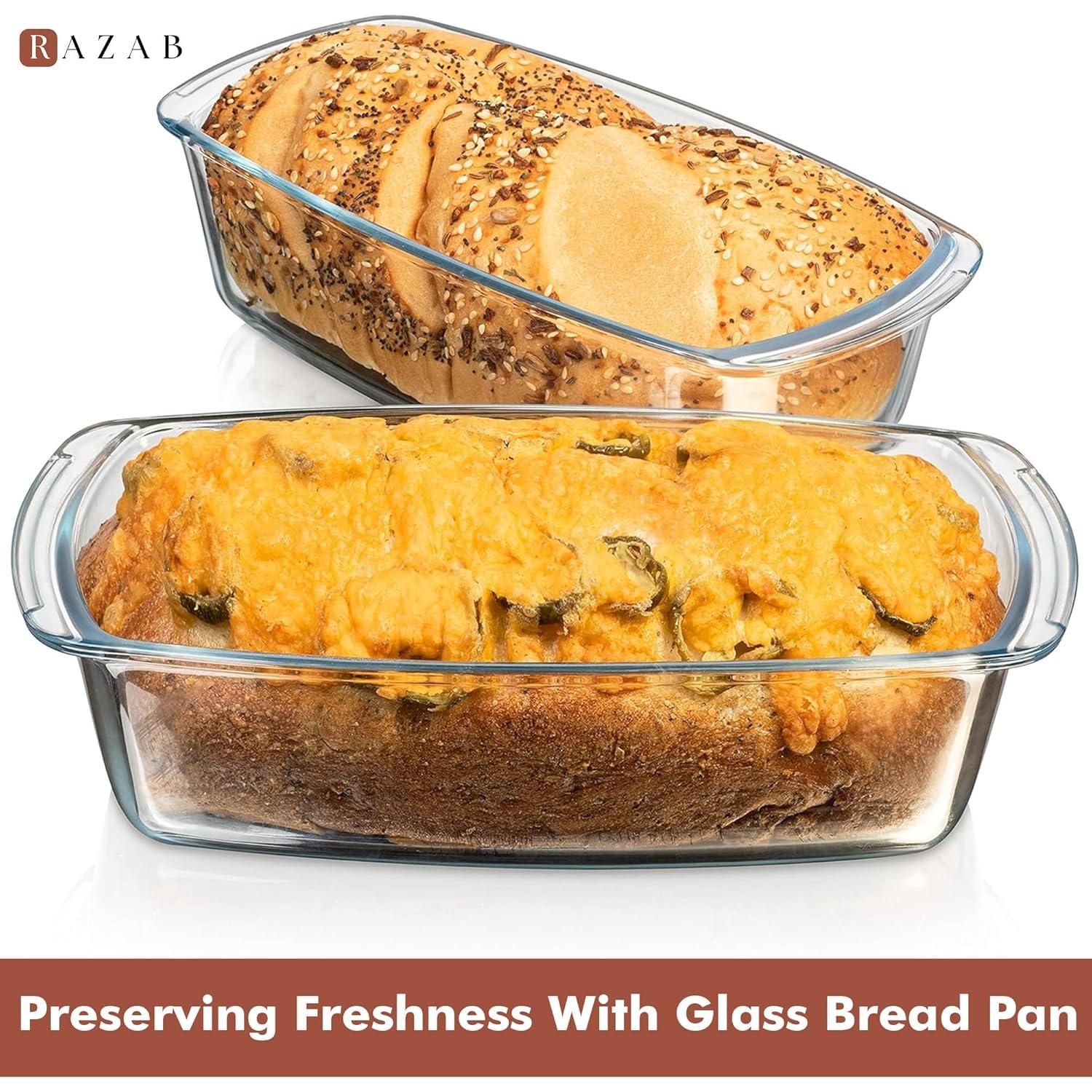 Razab 1800ml Large Glass Loaf Pans with Lids (Set of 2) 10 x 5in Bread Baking Pans, Bpa Free with Easy-Grip Handles