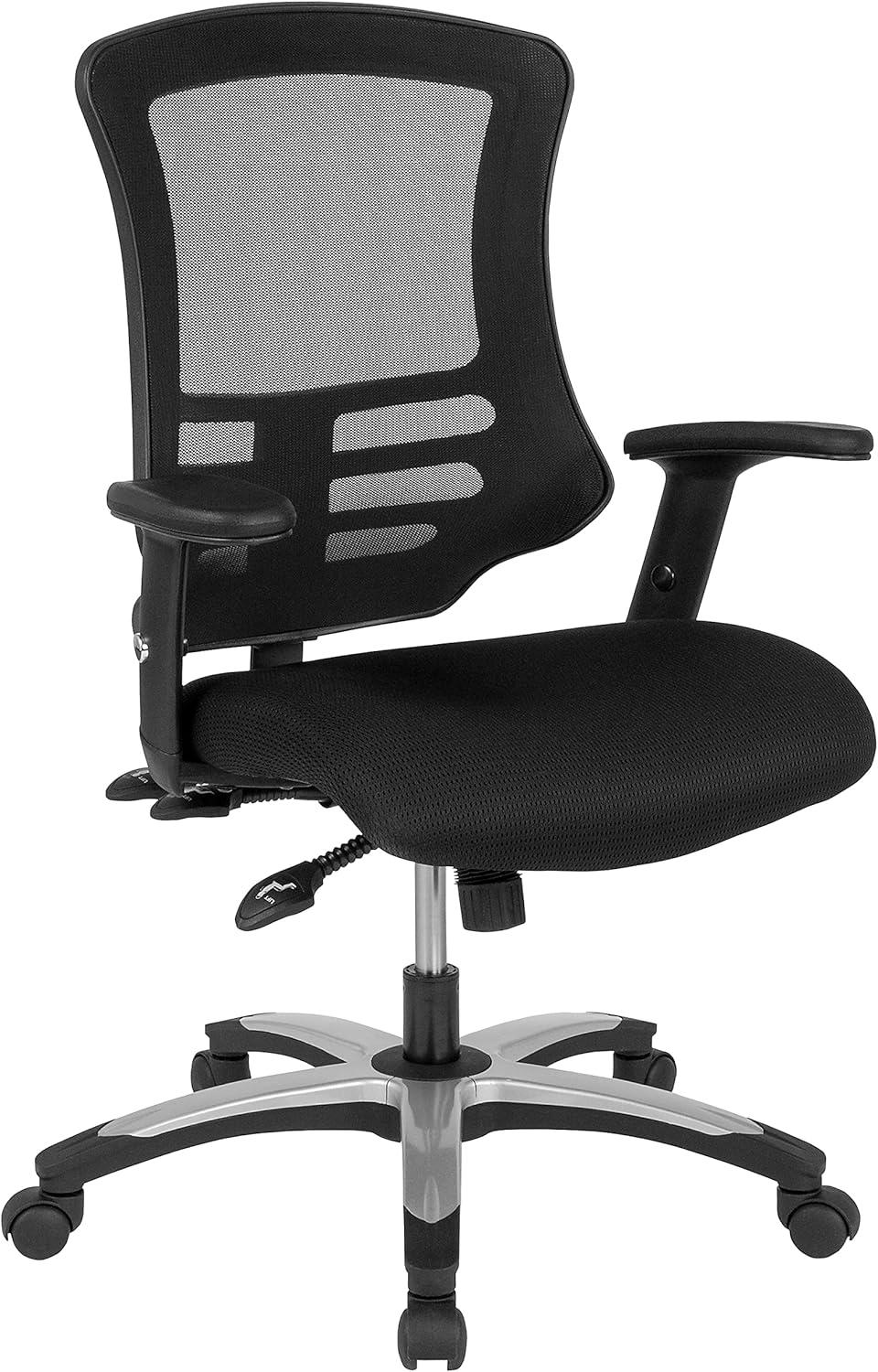 Flash Furniture Waylon High Back Black Mesh Multifunction Executive Swivel Ergonomic Office Chair with Molded Foam Seat and Adjustable Arms