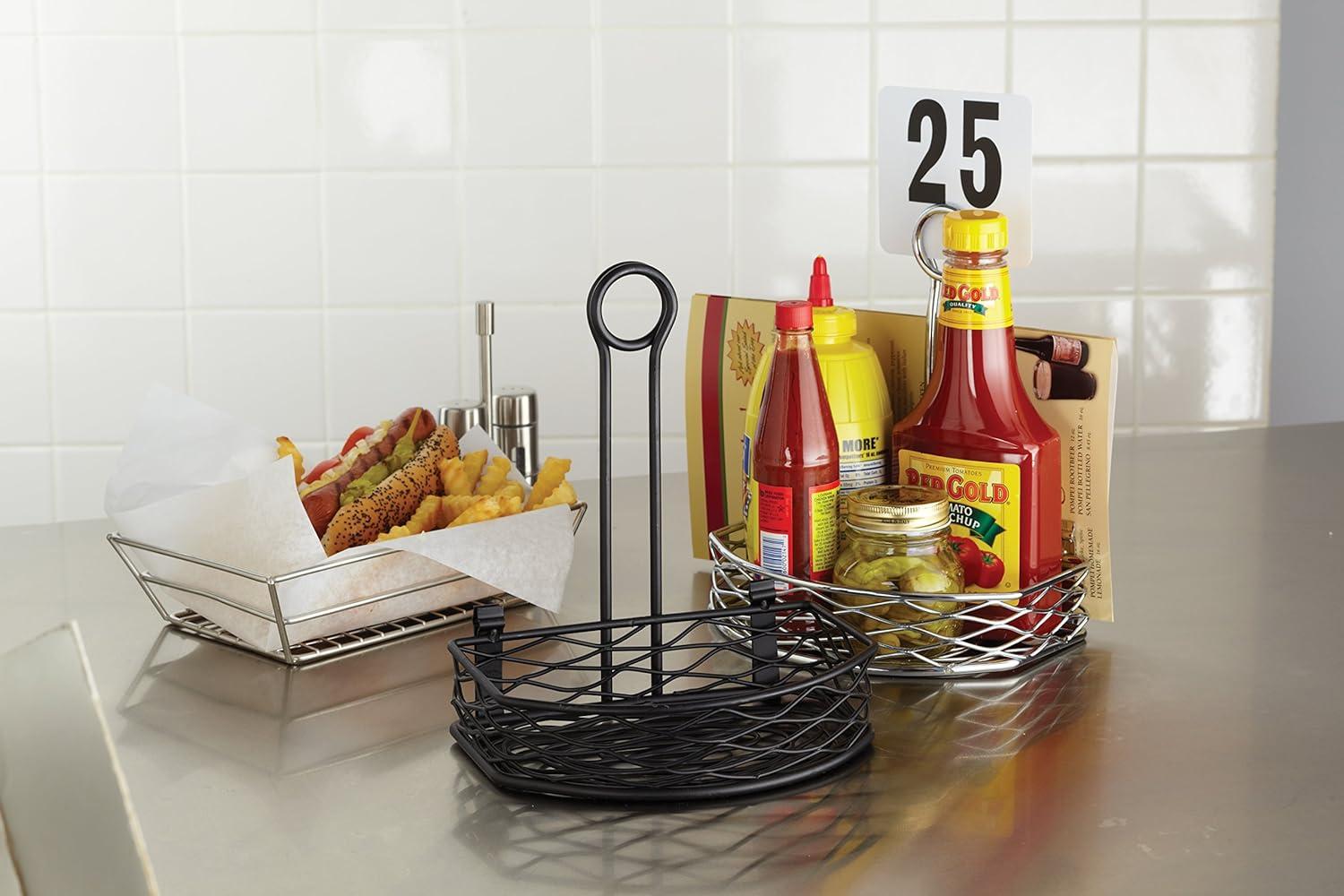 Black Wrought Iron Semi-Round Condiment Rack with Handle