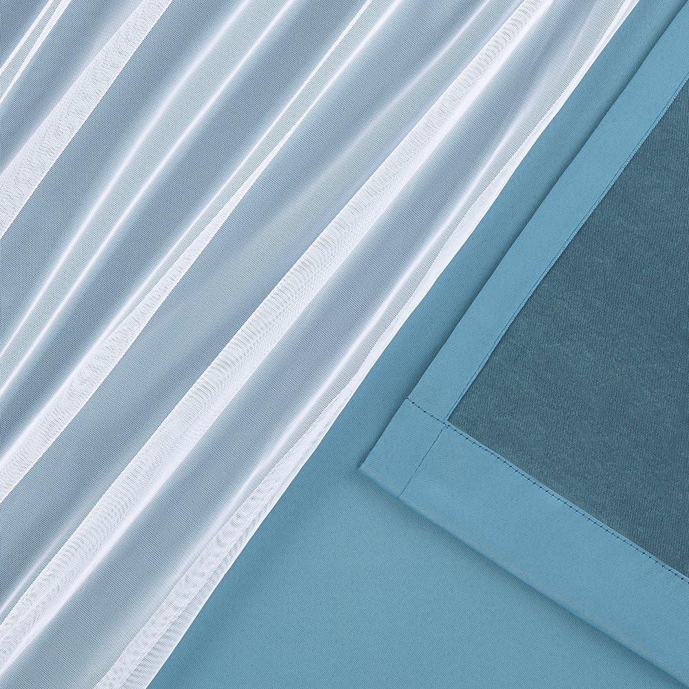 Set of 2 (63"x52") Caterina Layered Solid Blackout with Sheer Top Curtain Panels Blue Blue - Exclusive Home