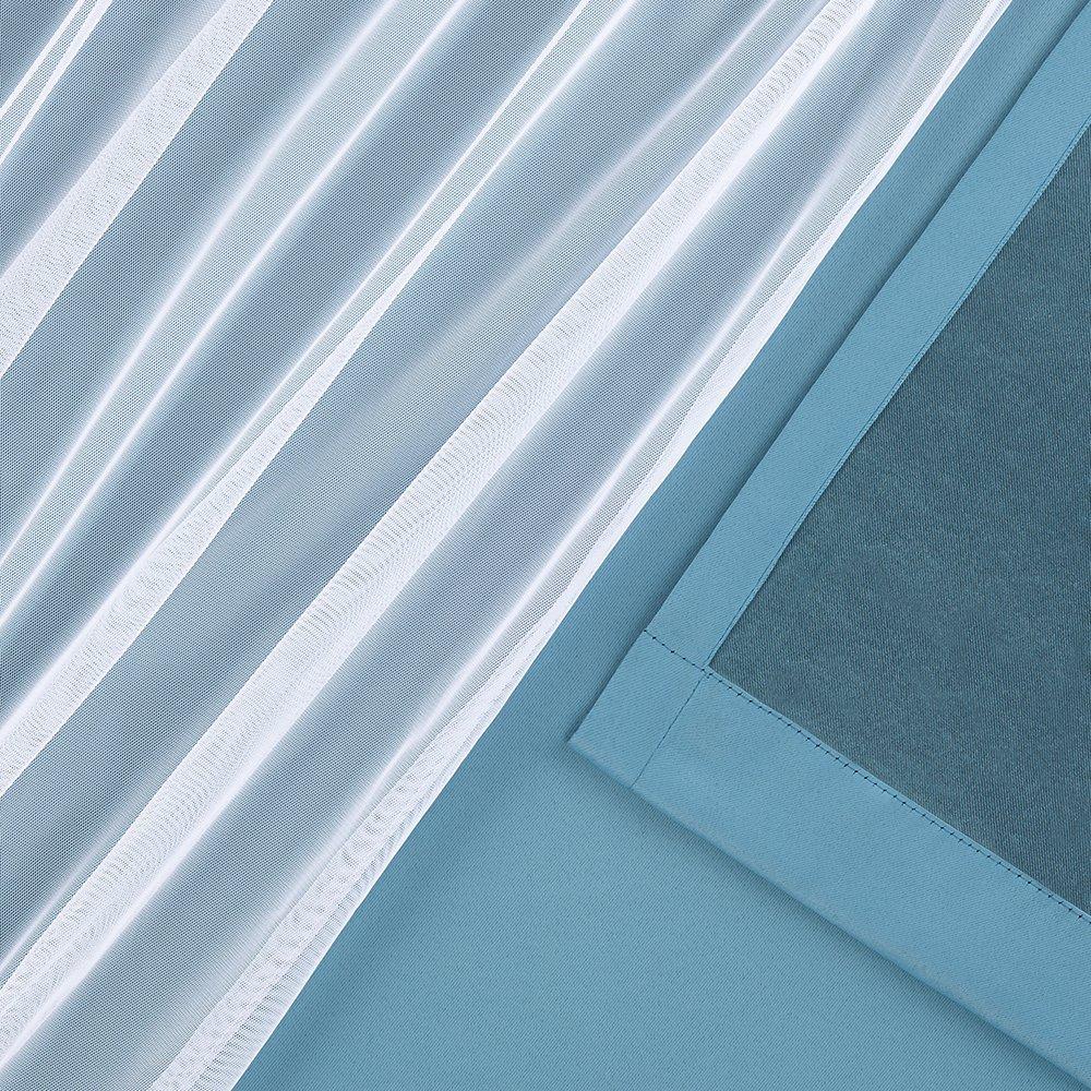 Set of 2 (63"x52") Caterina Layered Solid Blackout with Sheer Top Curtain Panels Blue Blue - Exclusive Home