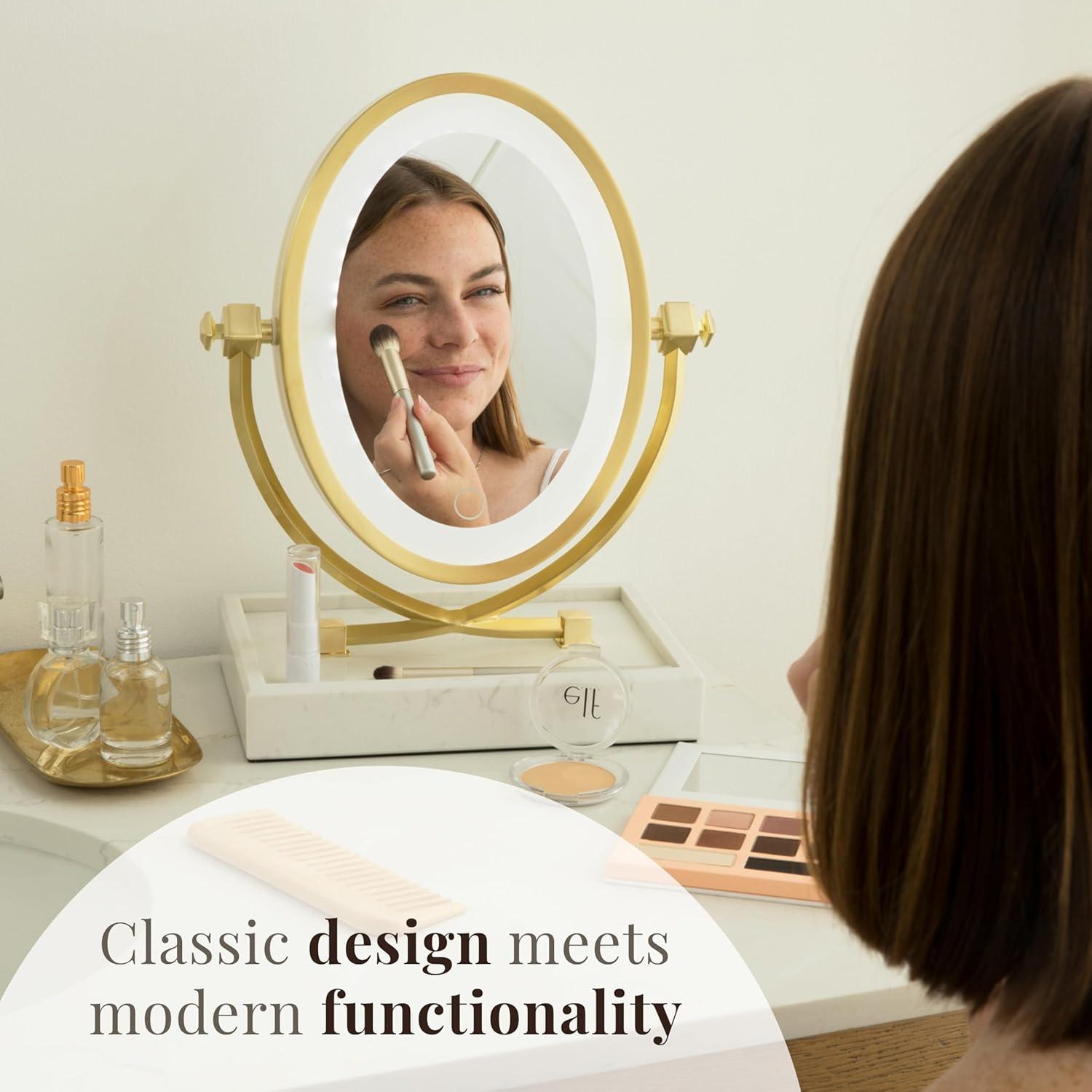 Zadro Brooklyn Oval LED Makeup Mirrors w/ Magnification & Marble Tray