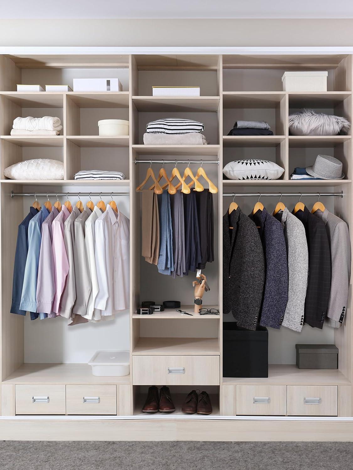 TOPIA HANGER Wide Shoulder Wooden Hangers, Suit Hangers with Non Slip Pants Bar & 360° Swivel Hook, Solid Wood Heavy Duty Coat Hanger, 6 Pack (Natural)-CT02NA