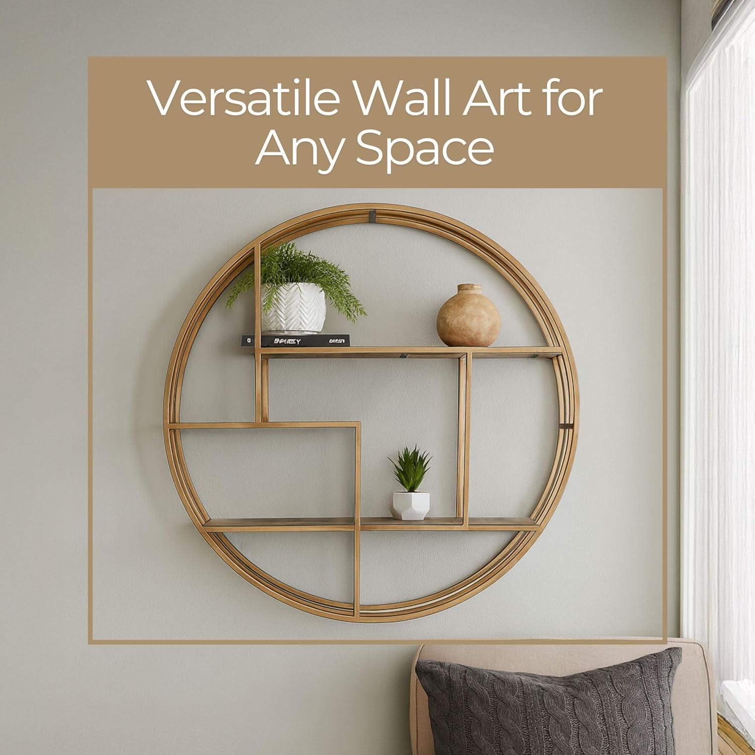 Sagebrook Home Kittle Modern Glam Iron and Wood Wall Storage Shelf