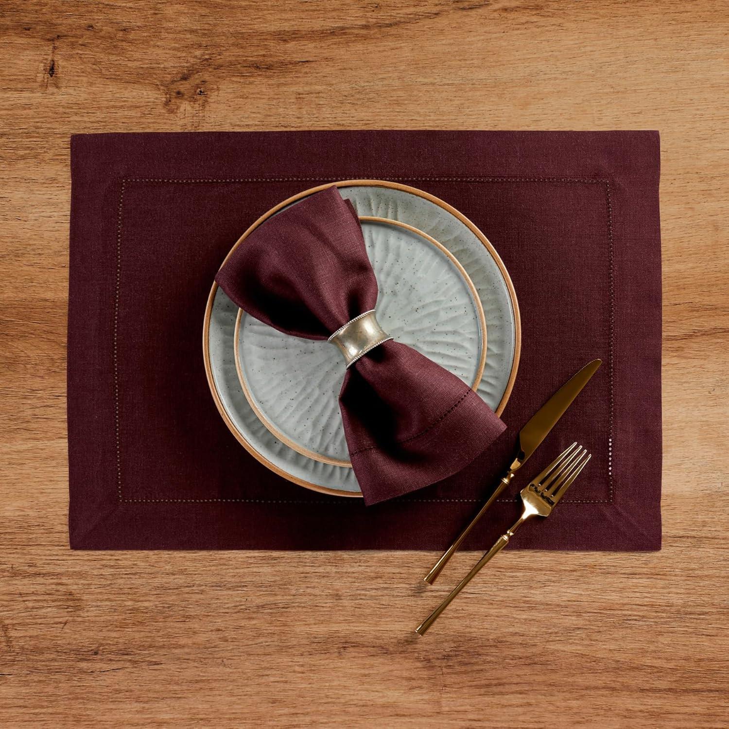 Solino Home 100% Pure Linen Hemstitch Placemats - Classic Hemstitch (Set of 4)