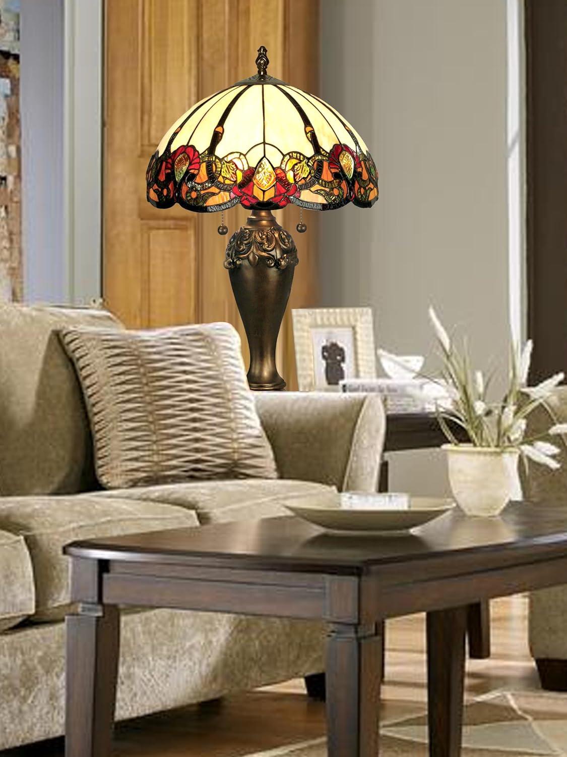 Antique Bronze Stained Glass Table Lamp