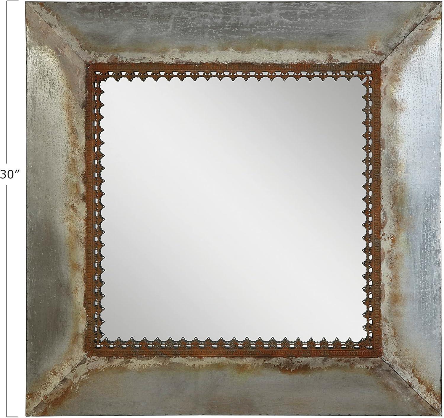 Rustic Square Gold Metal Framed Wall Mirror