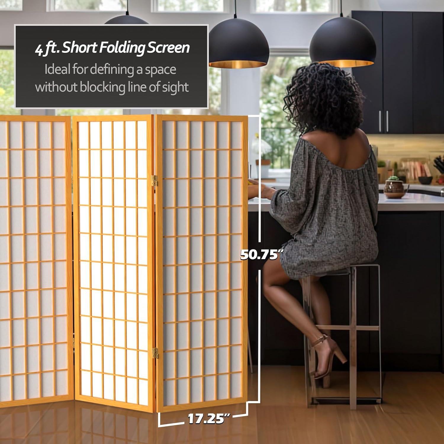 Red Lantern 4 ft. Short Window Pane Shoji Screen - Honey - 4 Panels