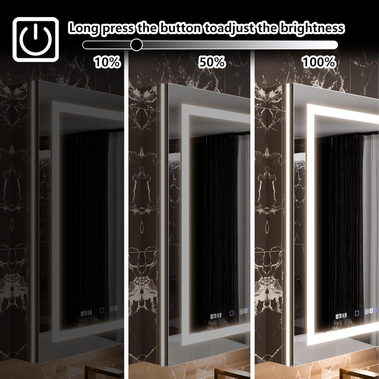 MEDUNJESS 72''x36'' Surface or Recessed Mount LED Medicine Cabinet with Mirror and Defogger 3 doors Medicine Cabinet