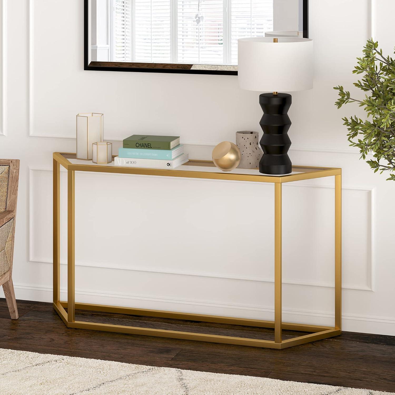 Evelyn&Zoe Levi 55" Wide Trapezoid Console Table, Brass