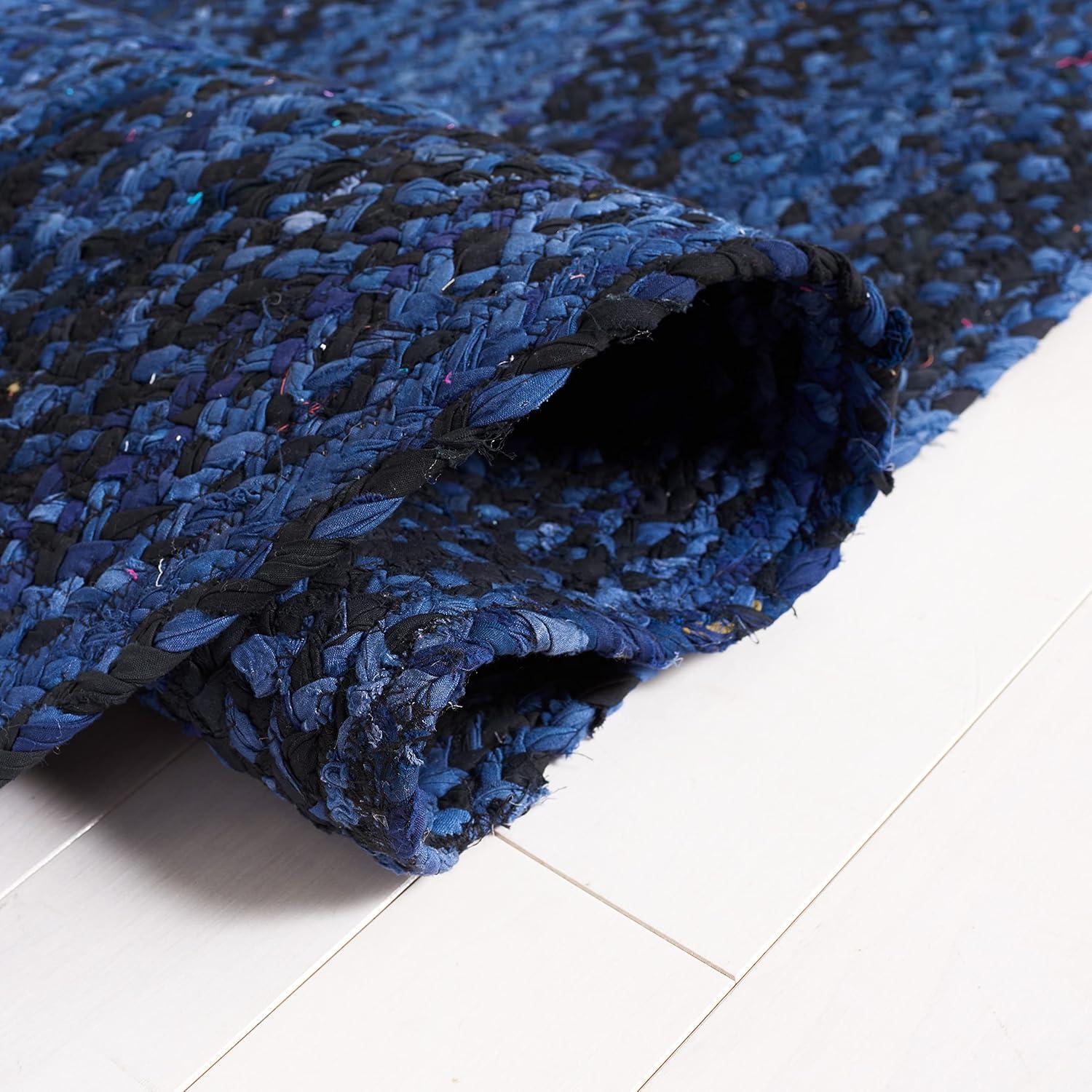 Braided BRD452 Hand Woven Indoor Accent Rug - Navy/Black - 3' Round - Safavieh