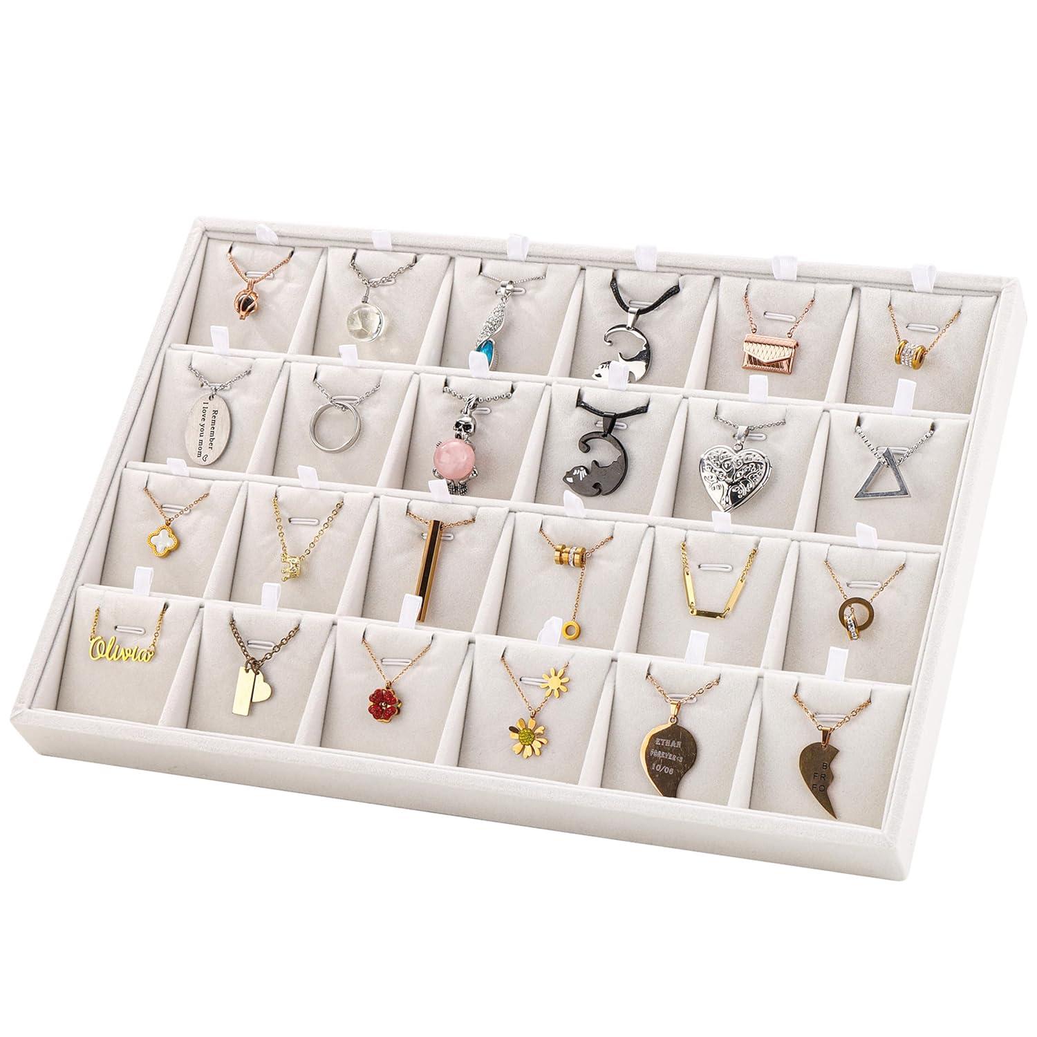 Elegant Beige Linen 24-Compartment Jewelry Tray Organizer