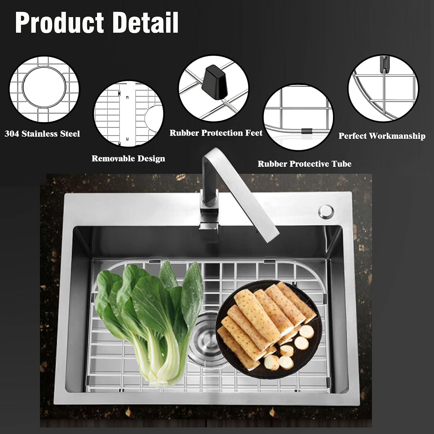 Rectangular Stainless Steel Sink Grid with Center Drain