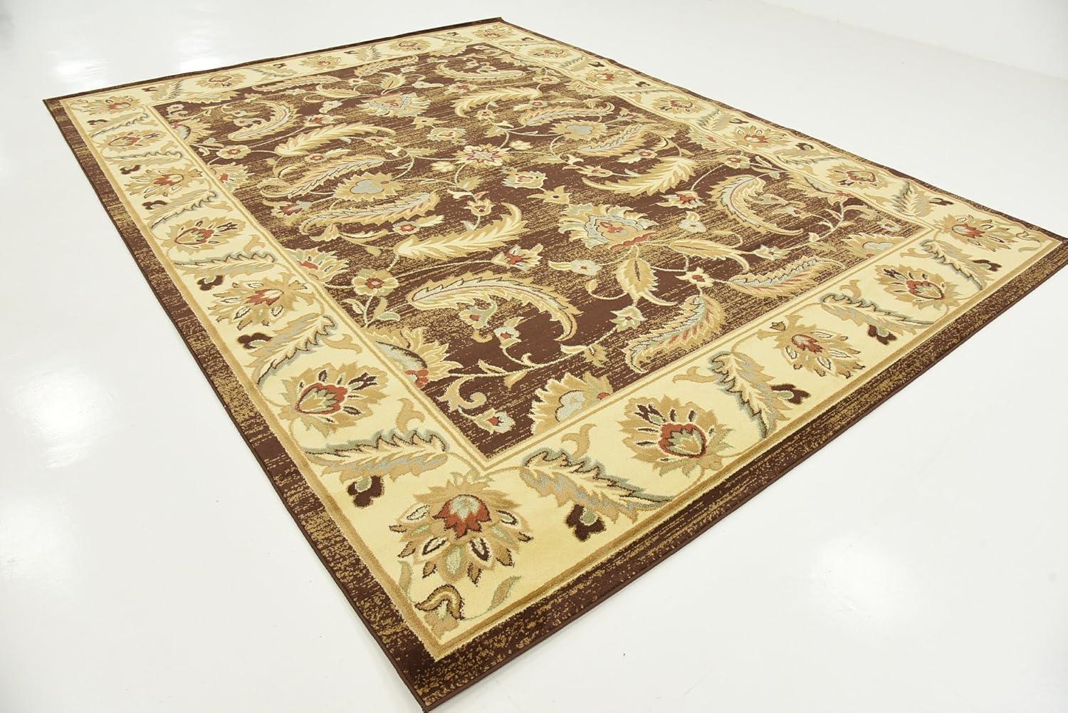 Brown and Gold Rectangular Synthetic 9' x 12' Area Rug